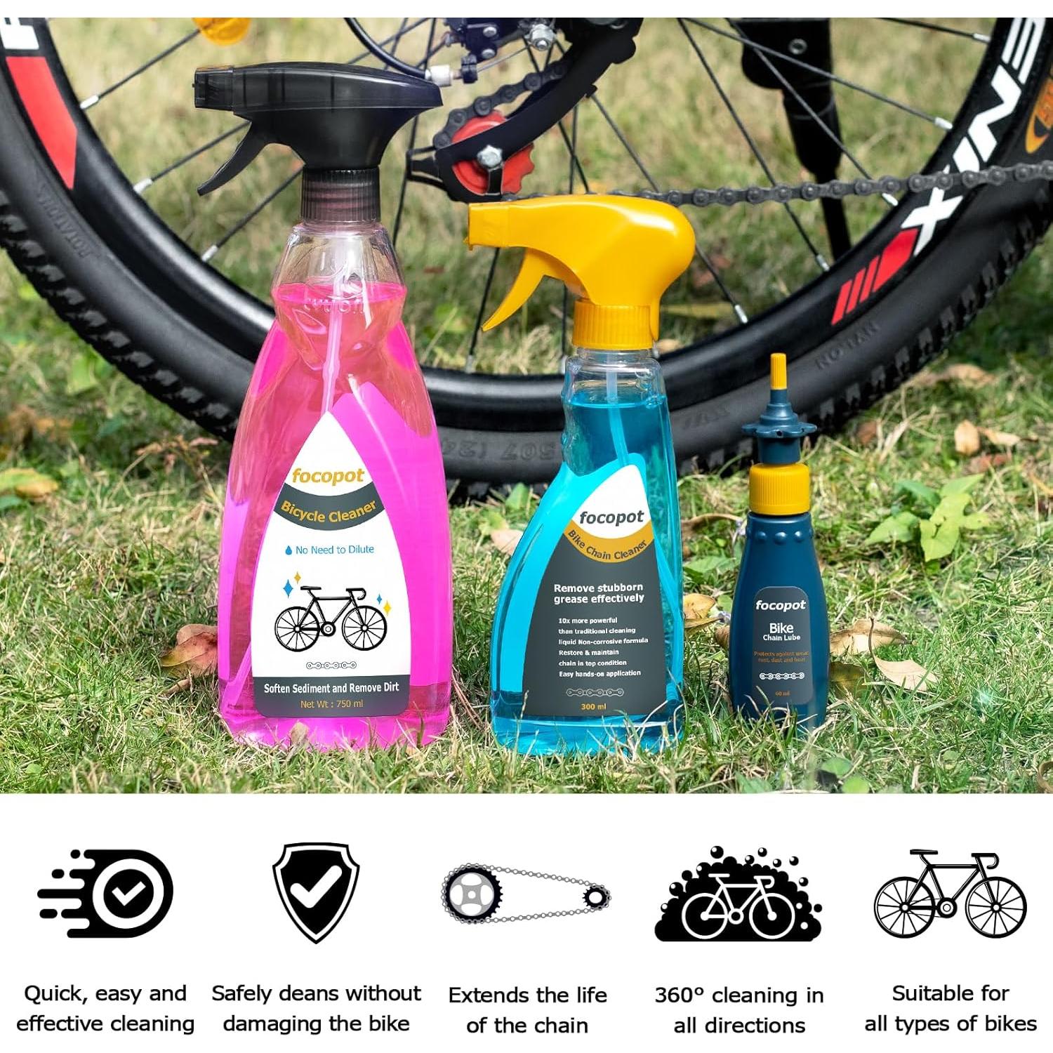Kit de Limpieza de Bicicleta Focopot 12 Piezas - Limpiador, Lubricante y Cepillos