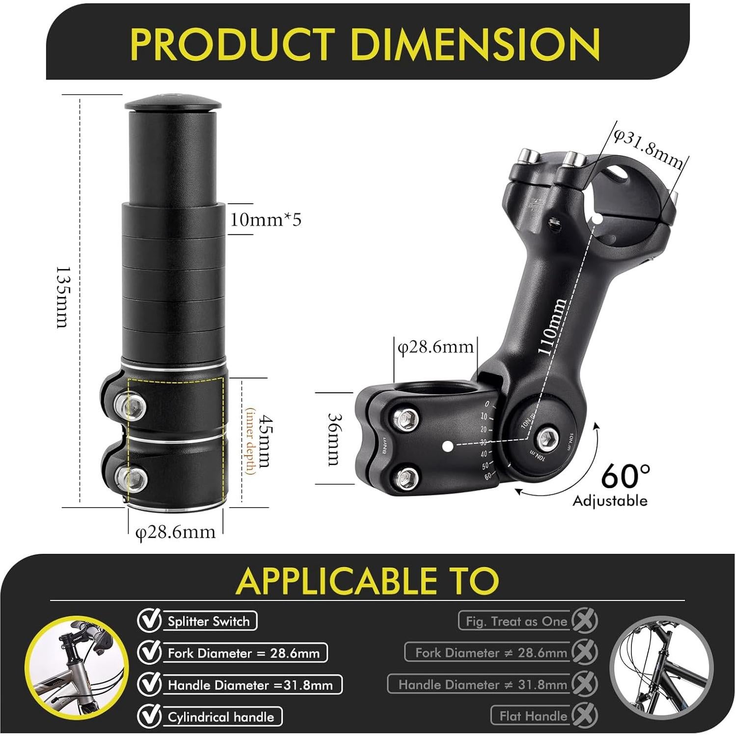Elevador de Manillar Ajustable COTOUXKER 31.8mm 0-60°