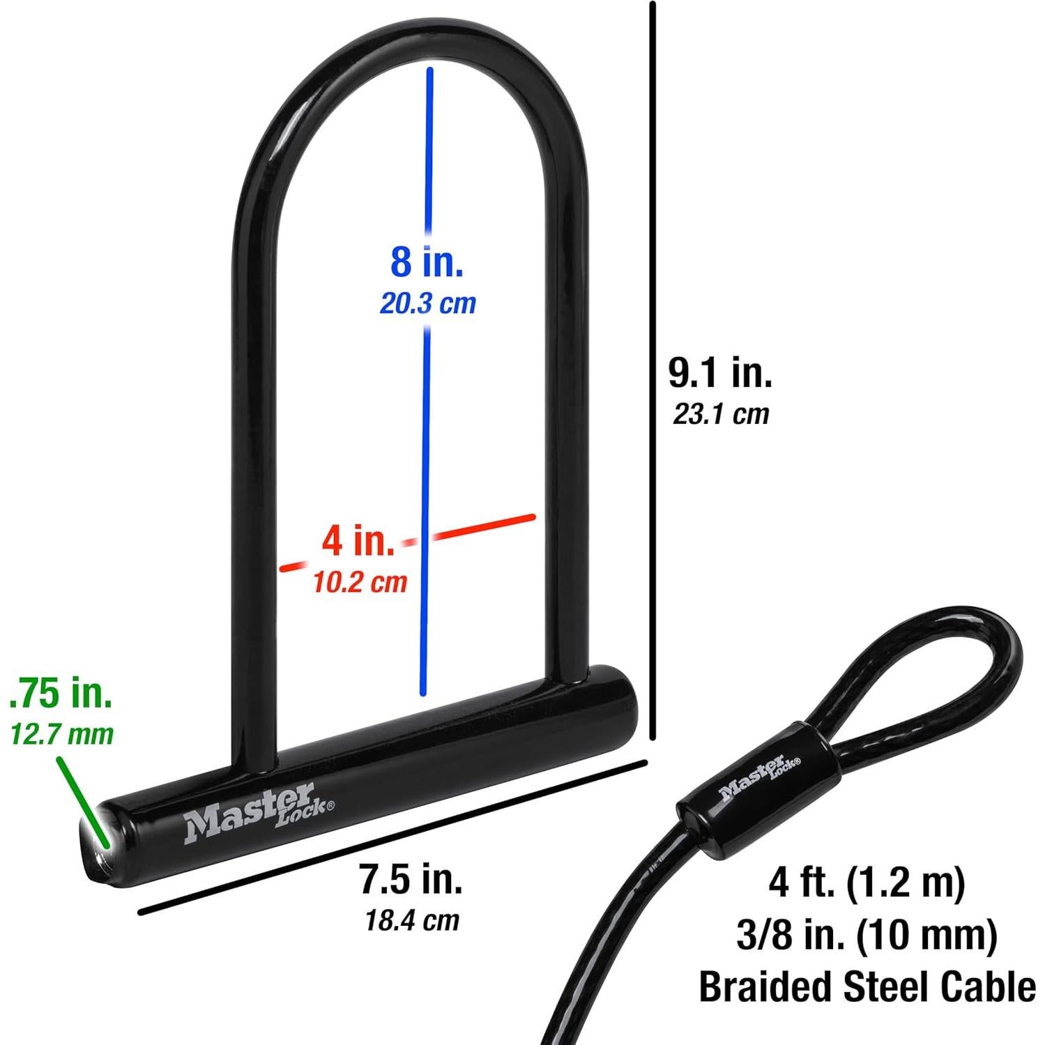 Candado U para Bicicleta Master Lock 8385D con Cable 1.3kg