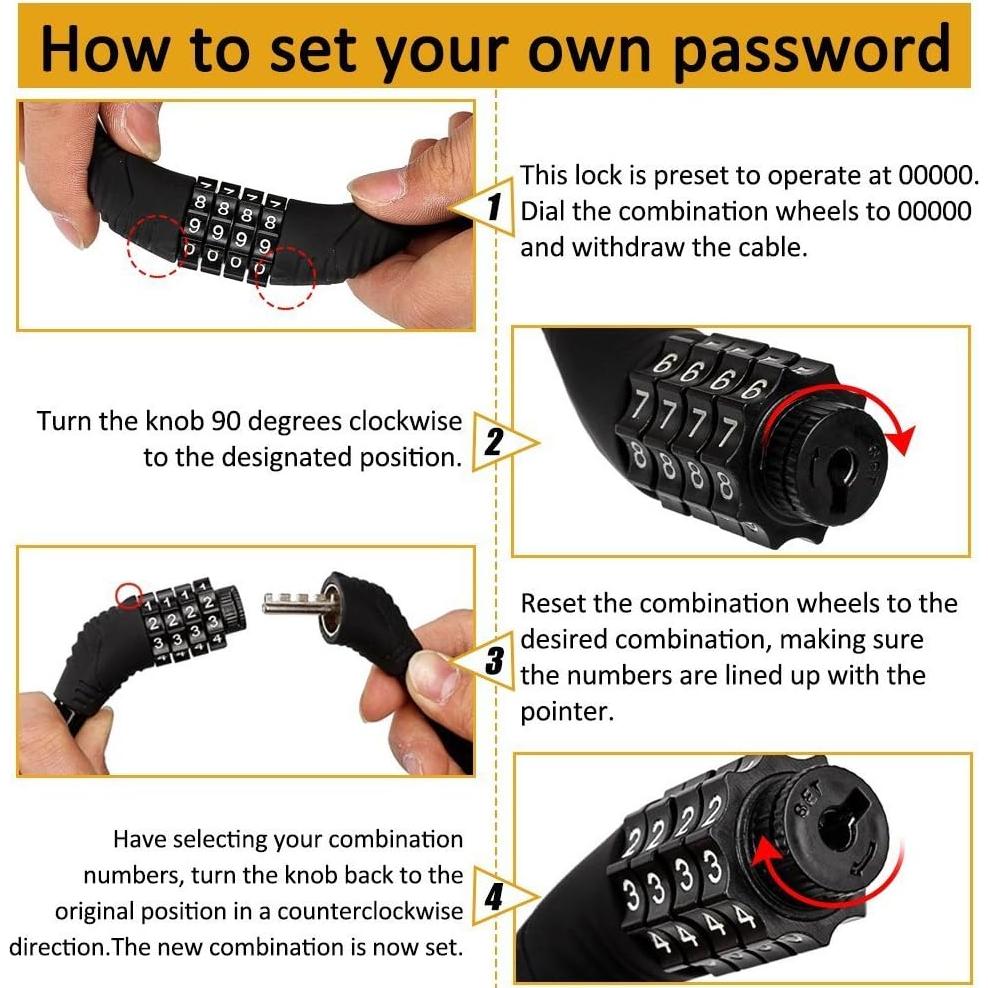 Candado de Bicicleta Sanwo SG0086BK Combinación 4 Dígitos 0.6m