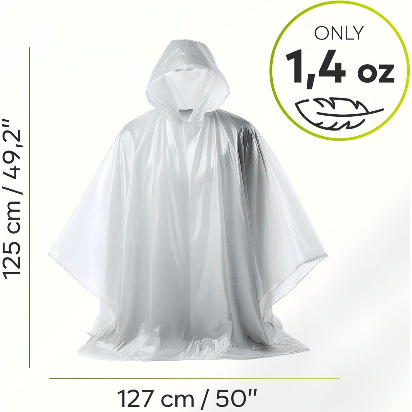 Ponchos Desechables ZENO para Adultos - Transparentes con Capucha - Paquete de 4