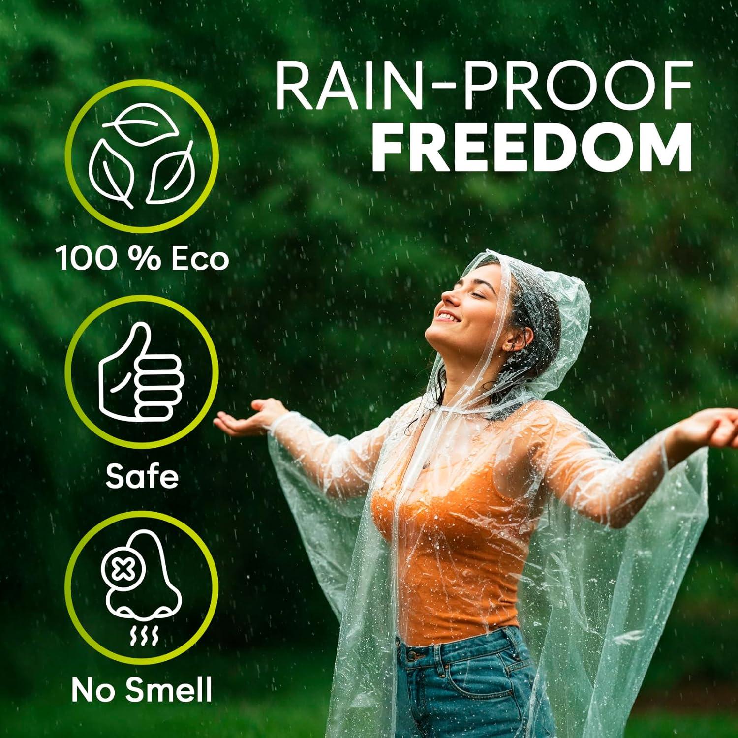 Ponchos Desechables ZENO para Adultos - Transparentes con Capucha - Paquete de 4