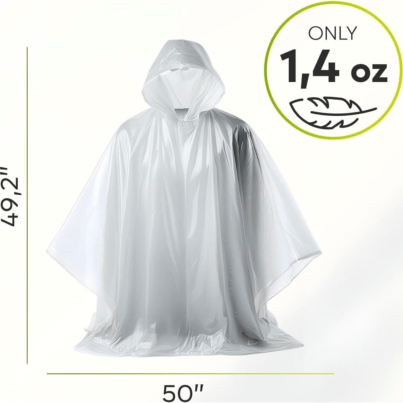 Ponchos de Lluvia Desechables ZENO - Pack de 4 Adultos Transparentes