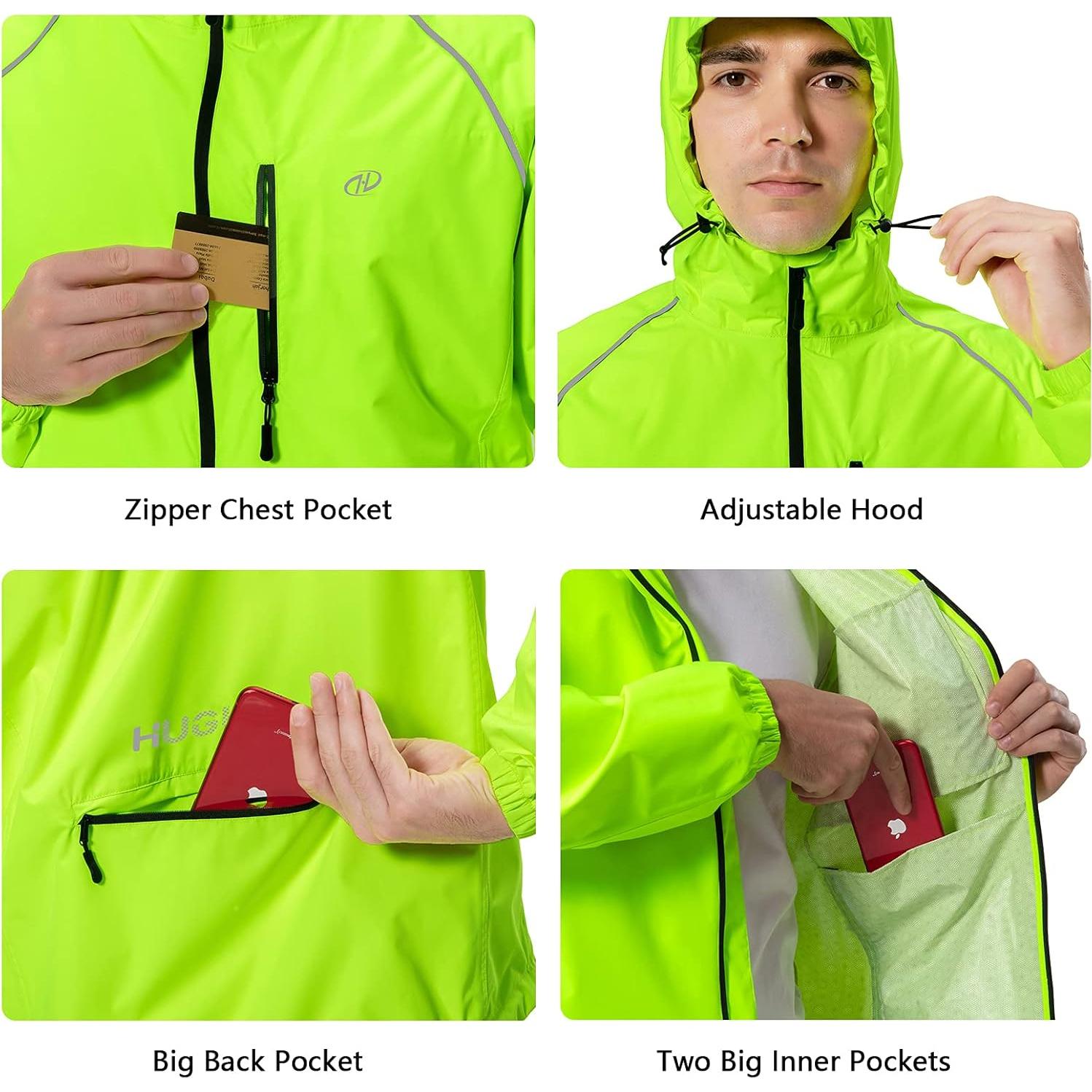 Chaqueta de Lluvia Impermeable para Hombre Grande Amarillo Fluorescente