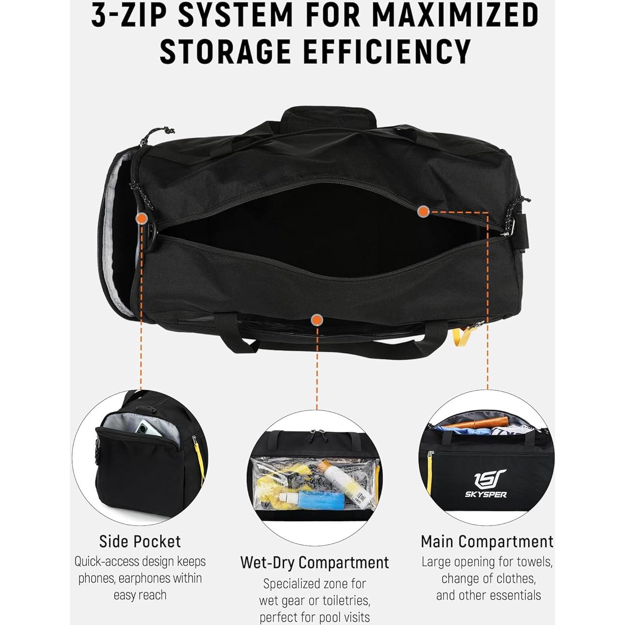 Bolsa de Gimnasio SKYSPER 30L con Compartimento Húmedo - Negro