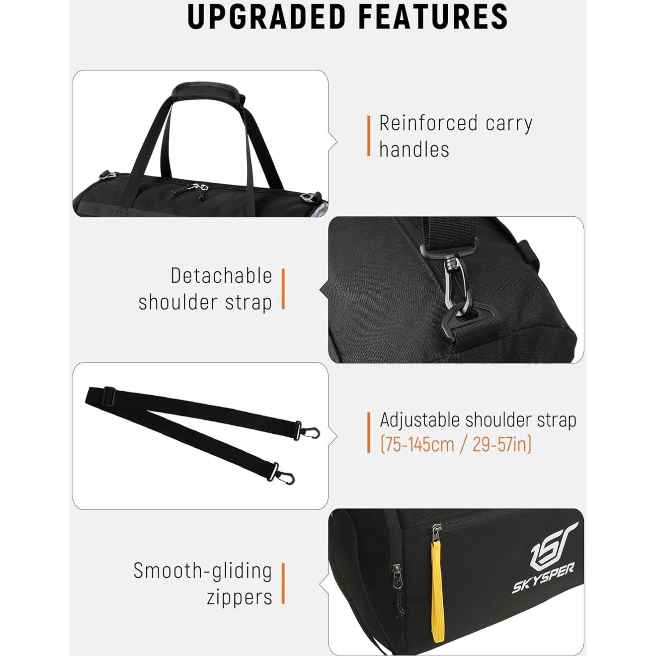 Bolsa de Gimnasio SKYSPER 30L con Compartimento Húmedo - Negro