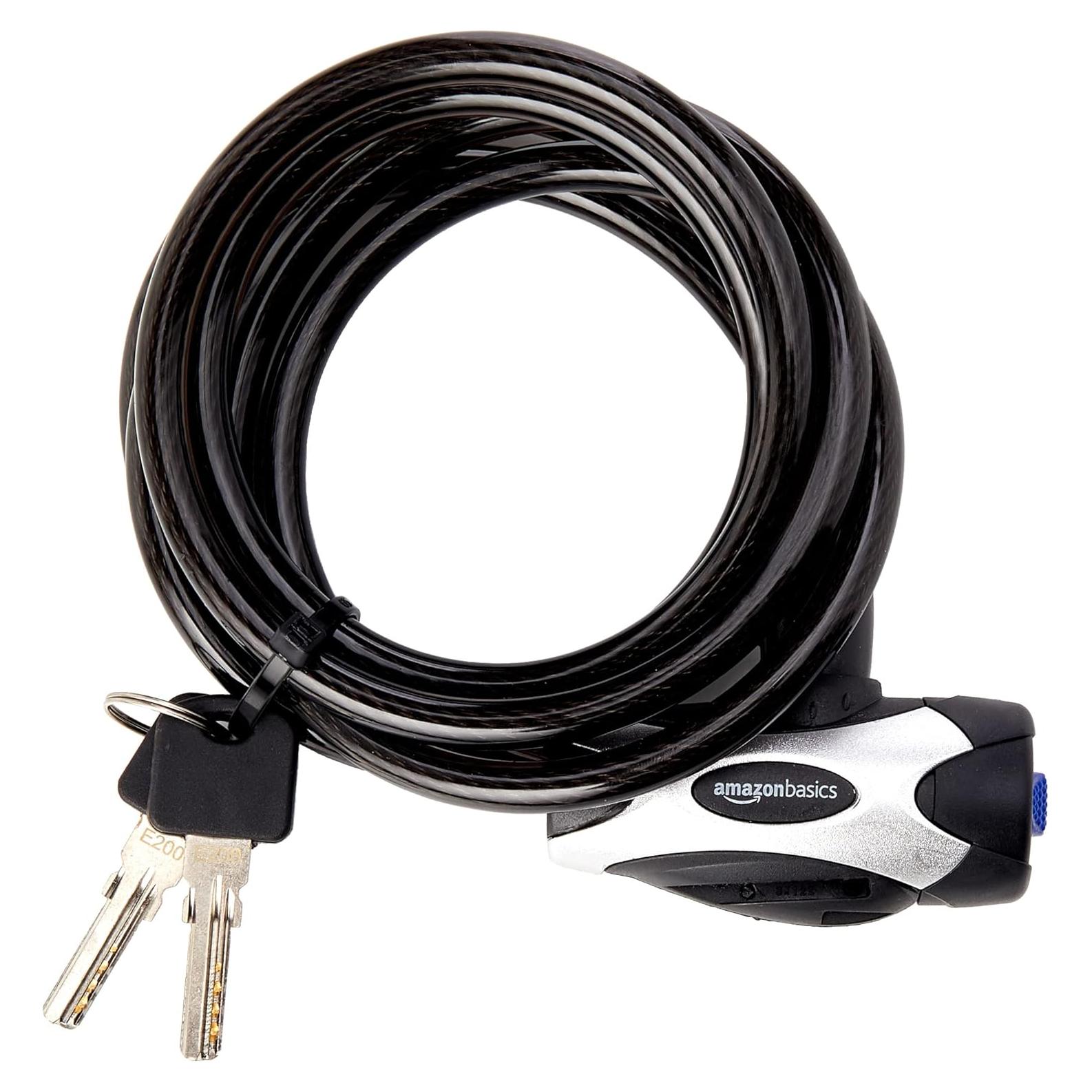 Candado de Cable Amazon Basics 1.83m Negro para Bicicleta