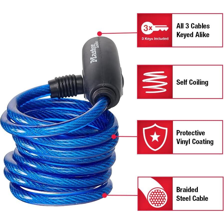 Candados de bicicleta Master Lock 8127TRI, 3 unidades, 1.8 m