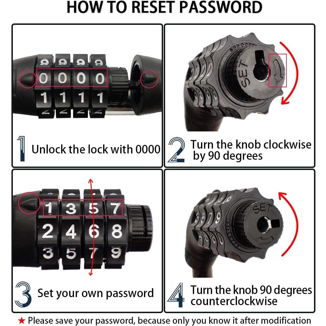 Candado de bicicleta Revelook 4 dígitos 90 cm antirrobo
