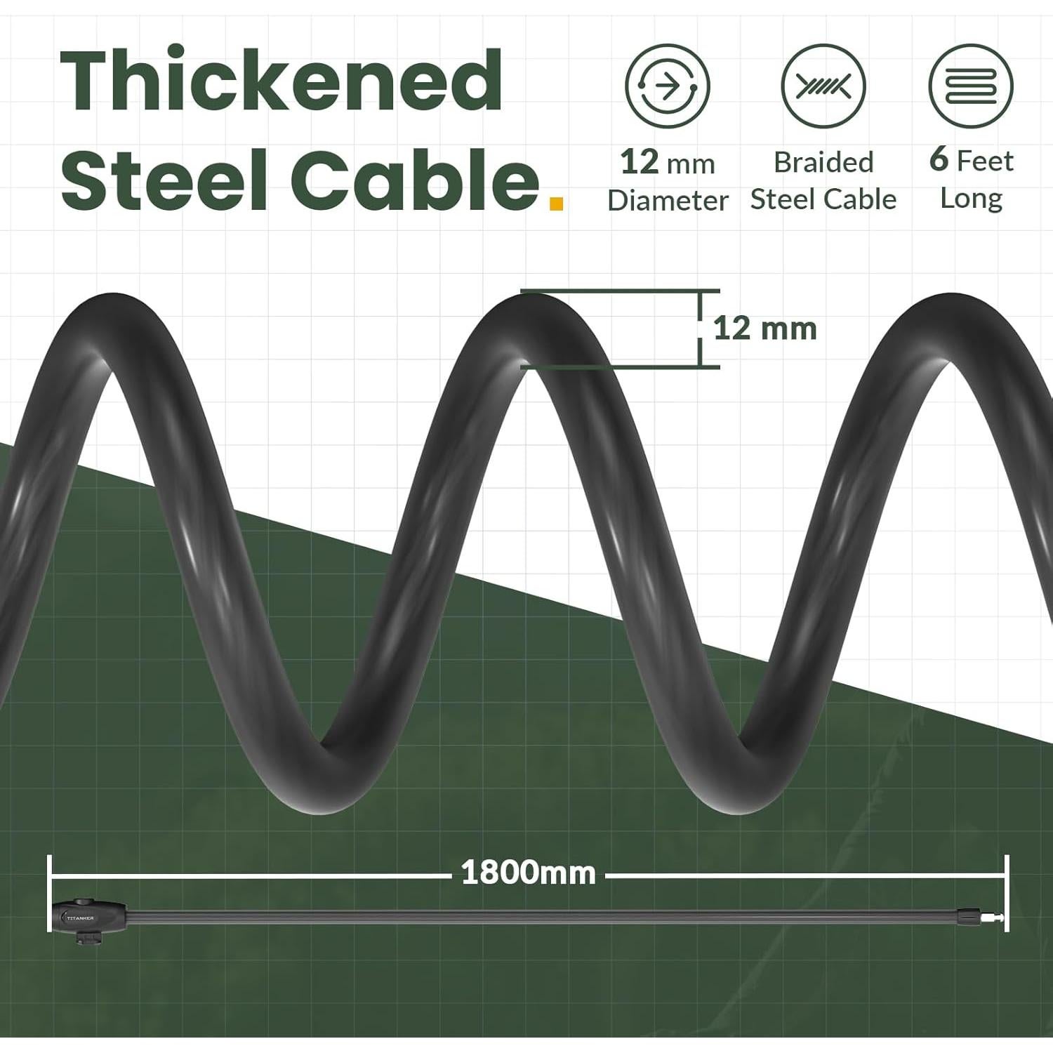 Candado de Cable para Bicicleta Titanker 1.83m Antirrobo