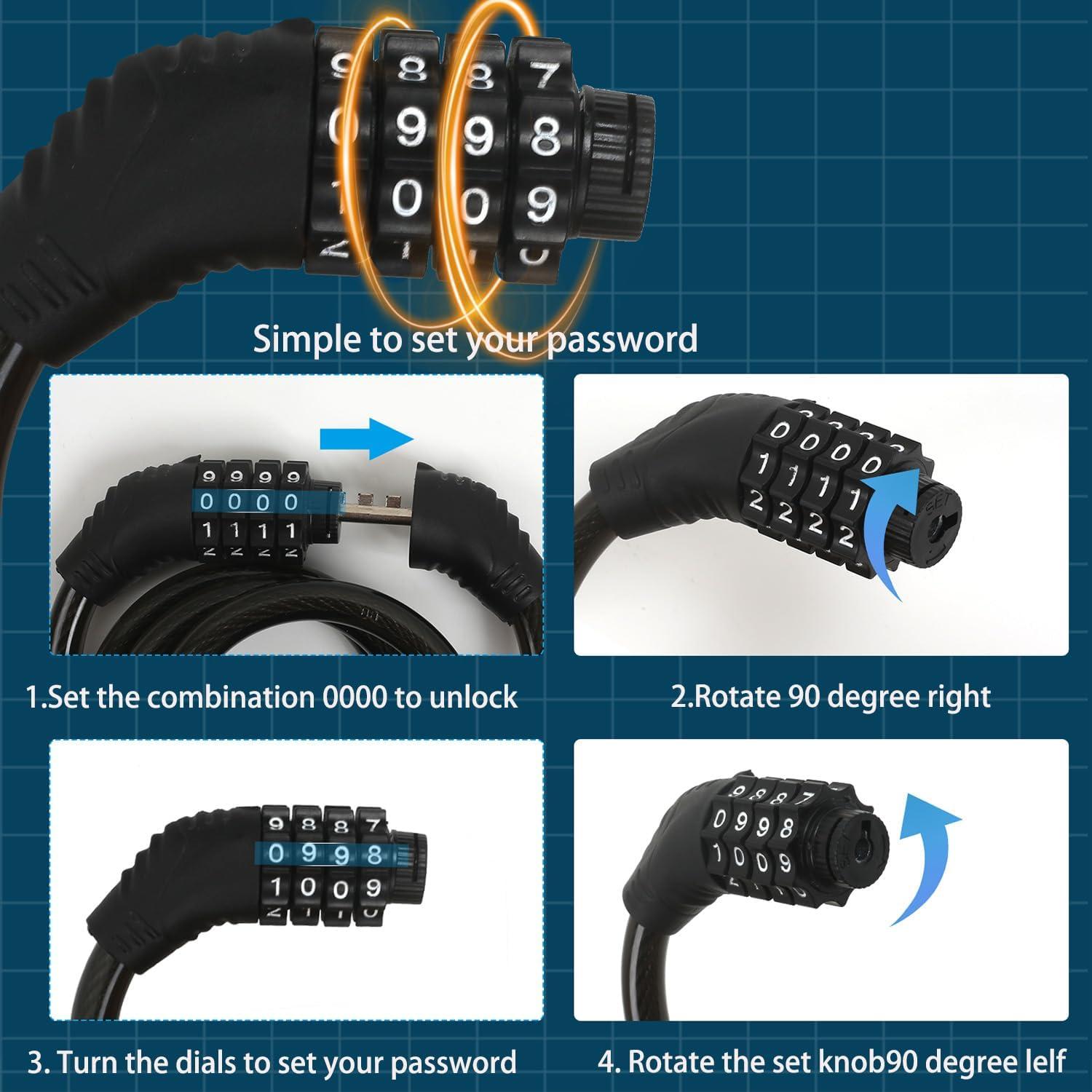 Candado de Cable para Bicicleta Suyncyi CS010 1M 4 Dígitos