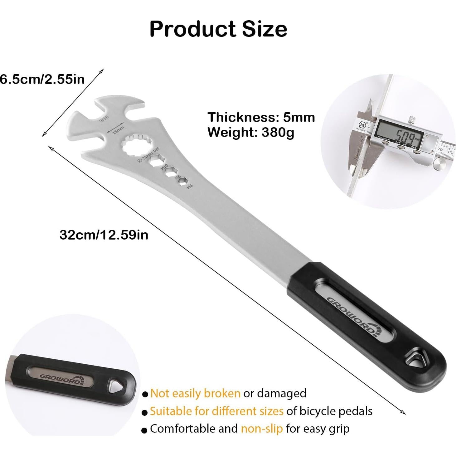 Llave de Pedal de Bicicleta 4 en 1 Groword 320mm Multifuncional