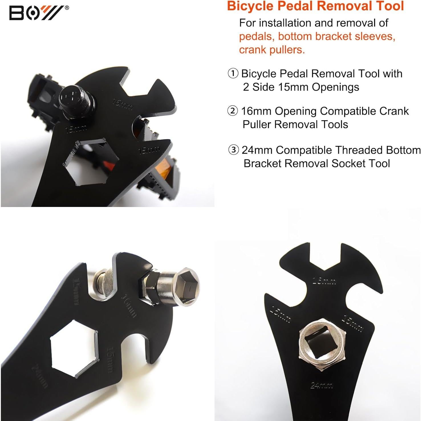 Llave de Pedal de Bicicleta SONZUIA 3-en-1 15mm 16mm 24mm