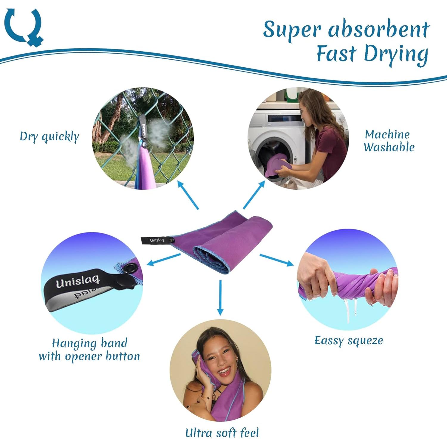 Toalla de Microfibra UNISLAQ 30x80 cm Ultra Absorbente Púrpura