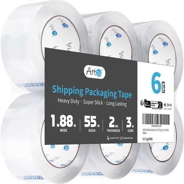 Cinta de Sellado Art3d 6 Rollos 50.29 m 2 mil Transparente