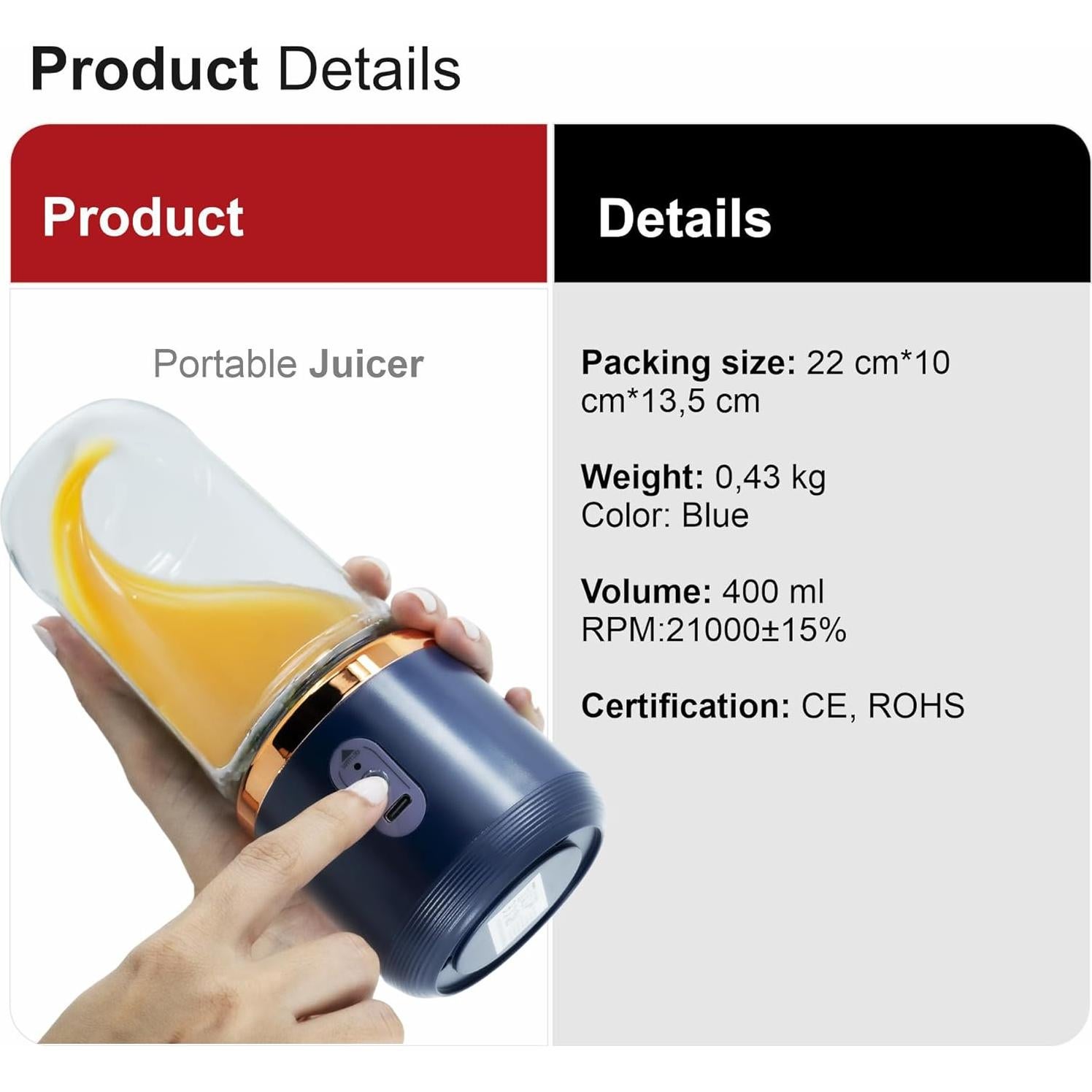 Licuadora Portátil Regalosonline 400 ml USB Acero Inoxidable