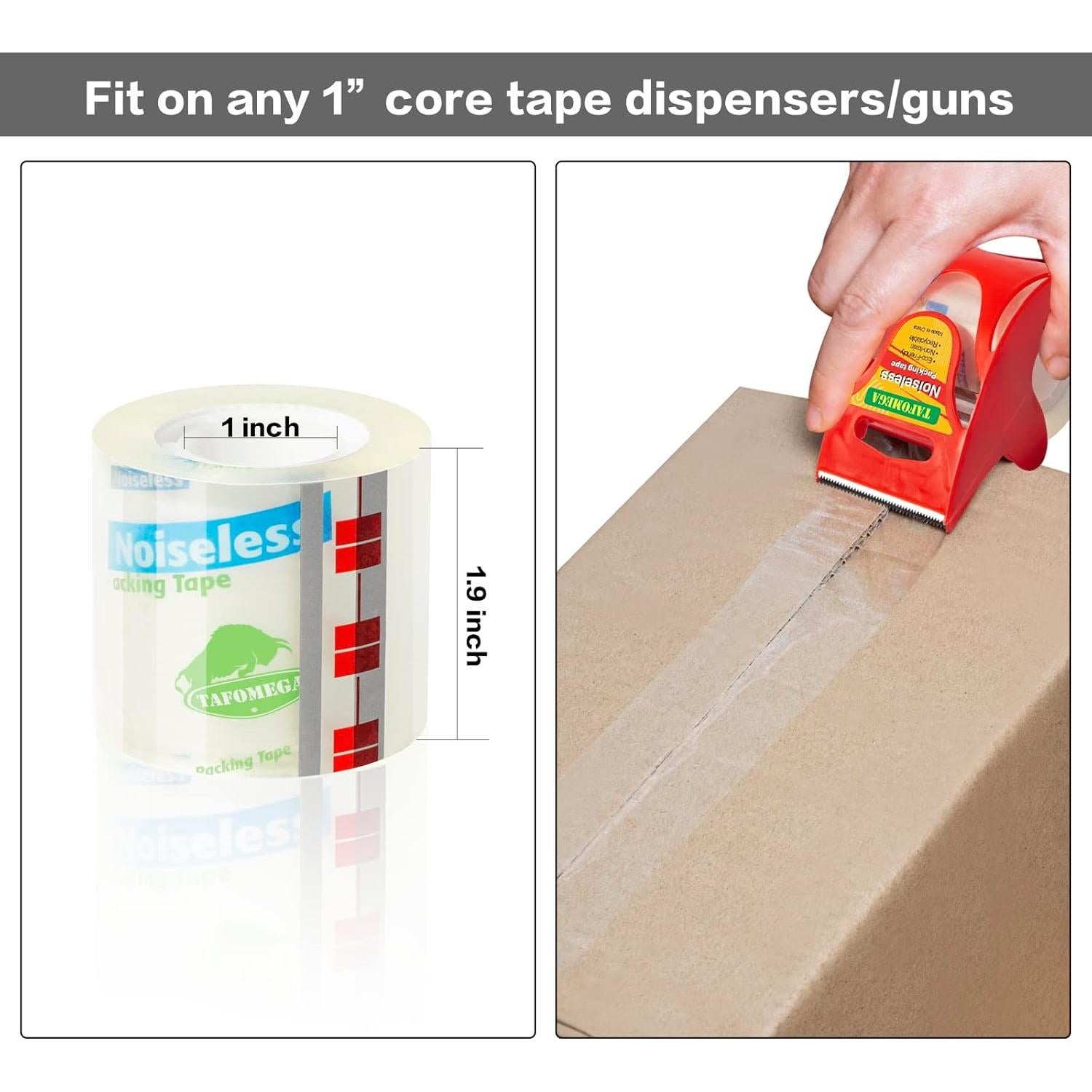 Cinta de Embalaje Silenciosa TAFOMEGA 5 cm x 30.48 m con Dispensador