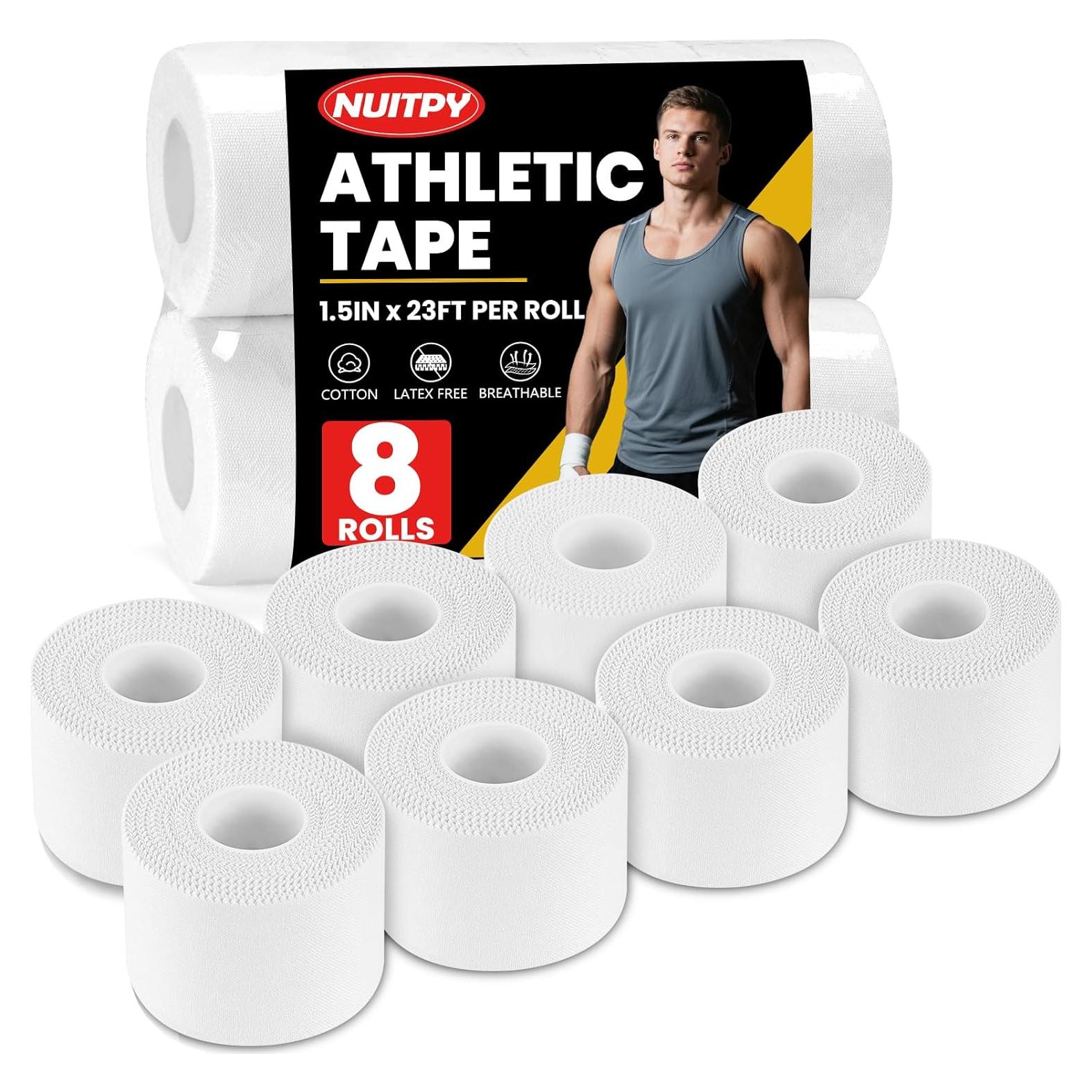 Paquete de 8 Cintas Atléticas Blancas Nuitpy 3.81cm x 7m