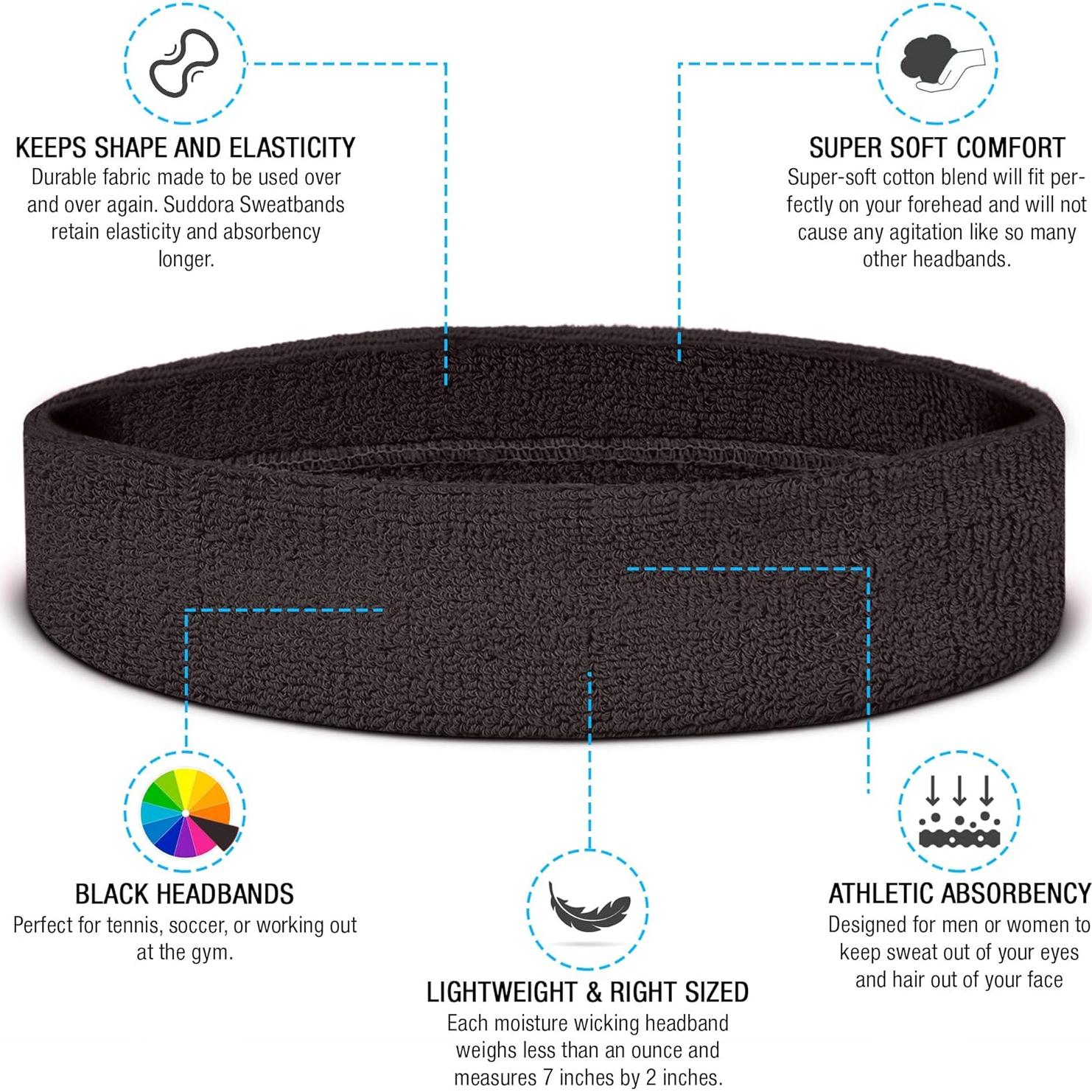 Cinta para el cabello Suddora negra, absorbente y cómoda