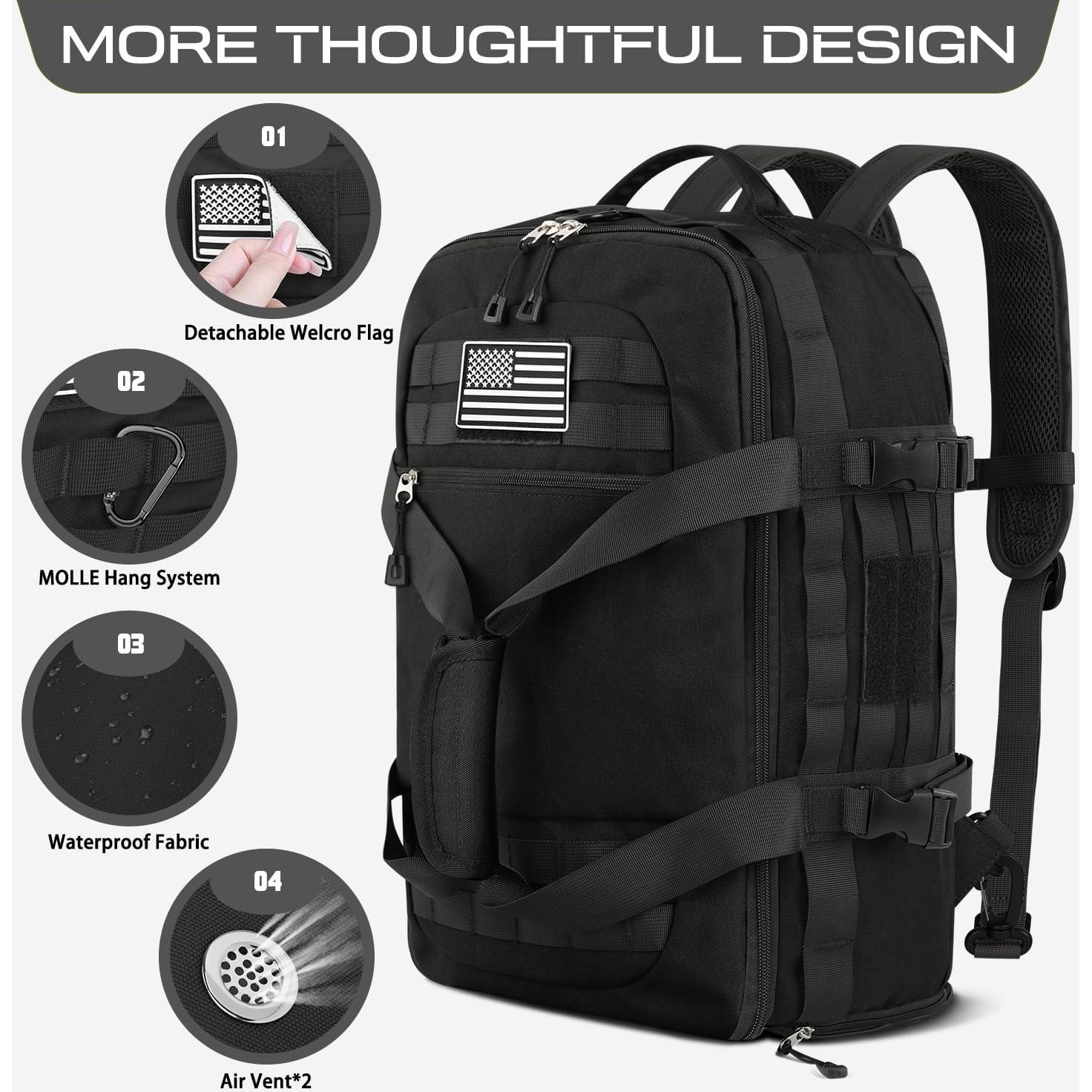 ETRONIK Bolsa de Gimnasio 30L Negra, Duffle Táctica 3 en 1