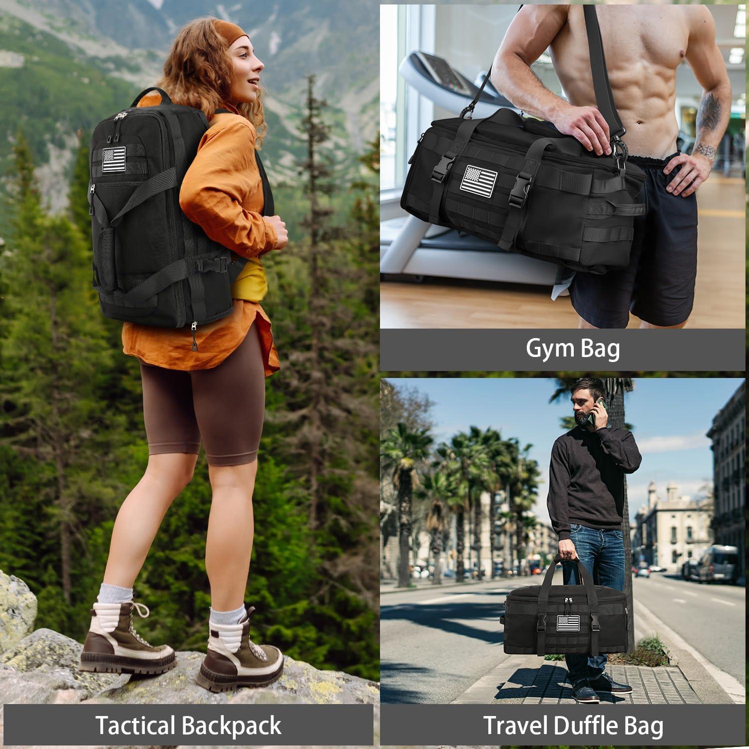 ETRONIK Bolsa de Gimnasio 30L Negra, Duffle Táctica 3 en 1