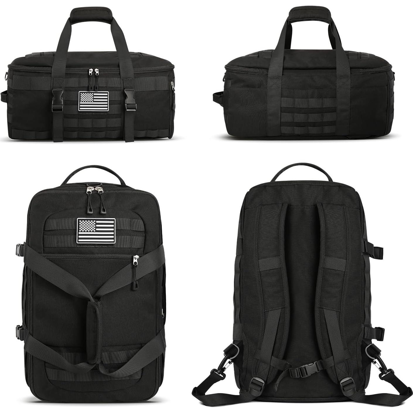 ETRONIK Bolsa de Gimnasio 30L Negra, Duffle Táctica 3 en 1