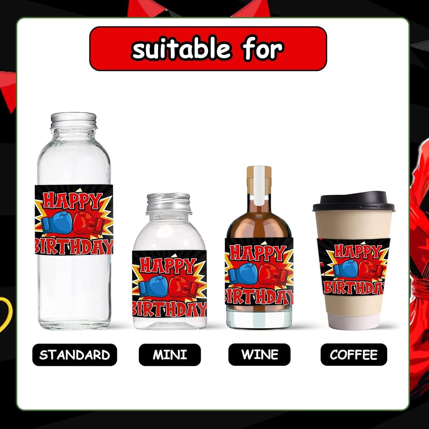 Etiquetas para Botellas de Agua Boxeo Serencatcher - 32 Stickers