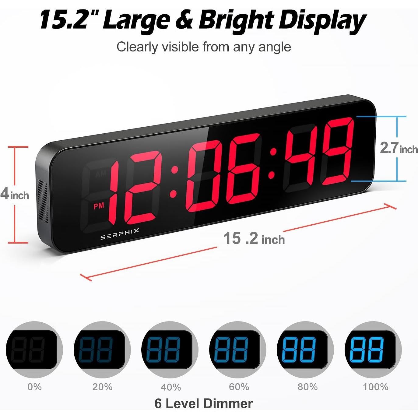 Temporizador de Gimnasio SERPHIX CT-105 LED 15.2" Personalizable