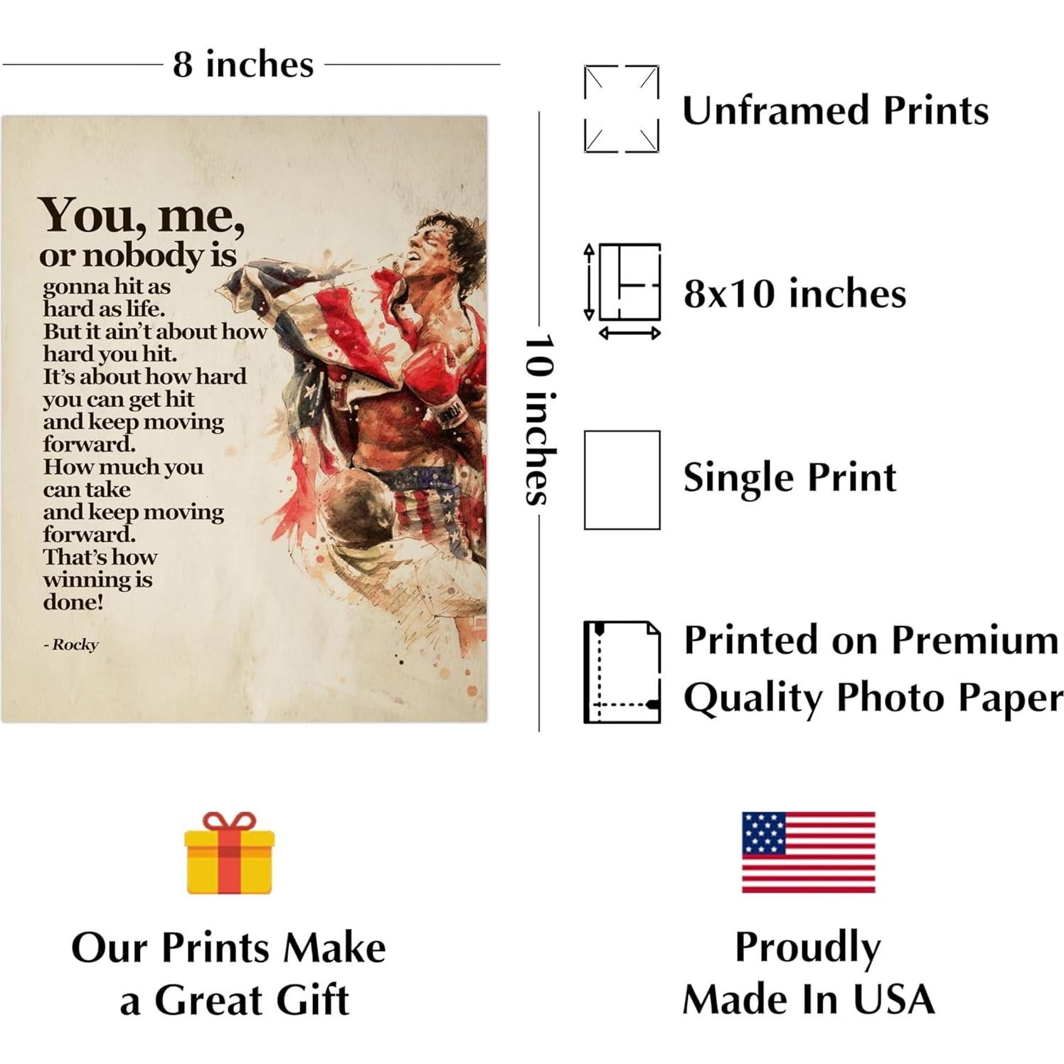 Póster Motivacional Rocky Balboa 20x25 cm - Arte de Pared Inspirador