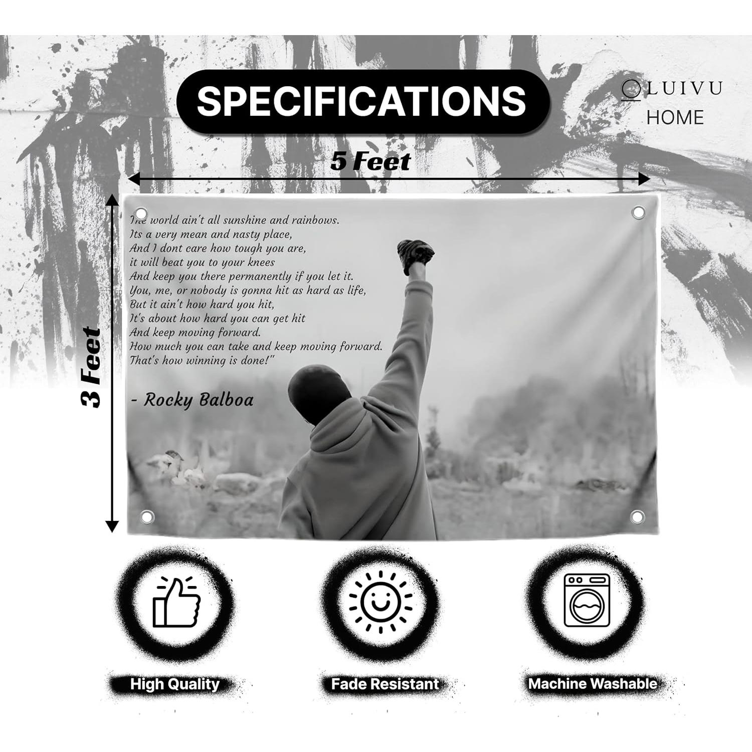 Bandera Motivacional 3x5 Pies LUIVU Rocky Balboa Poliester