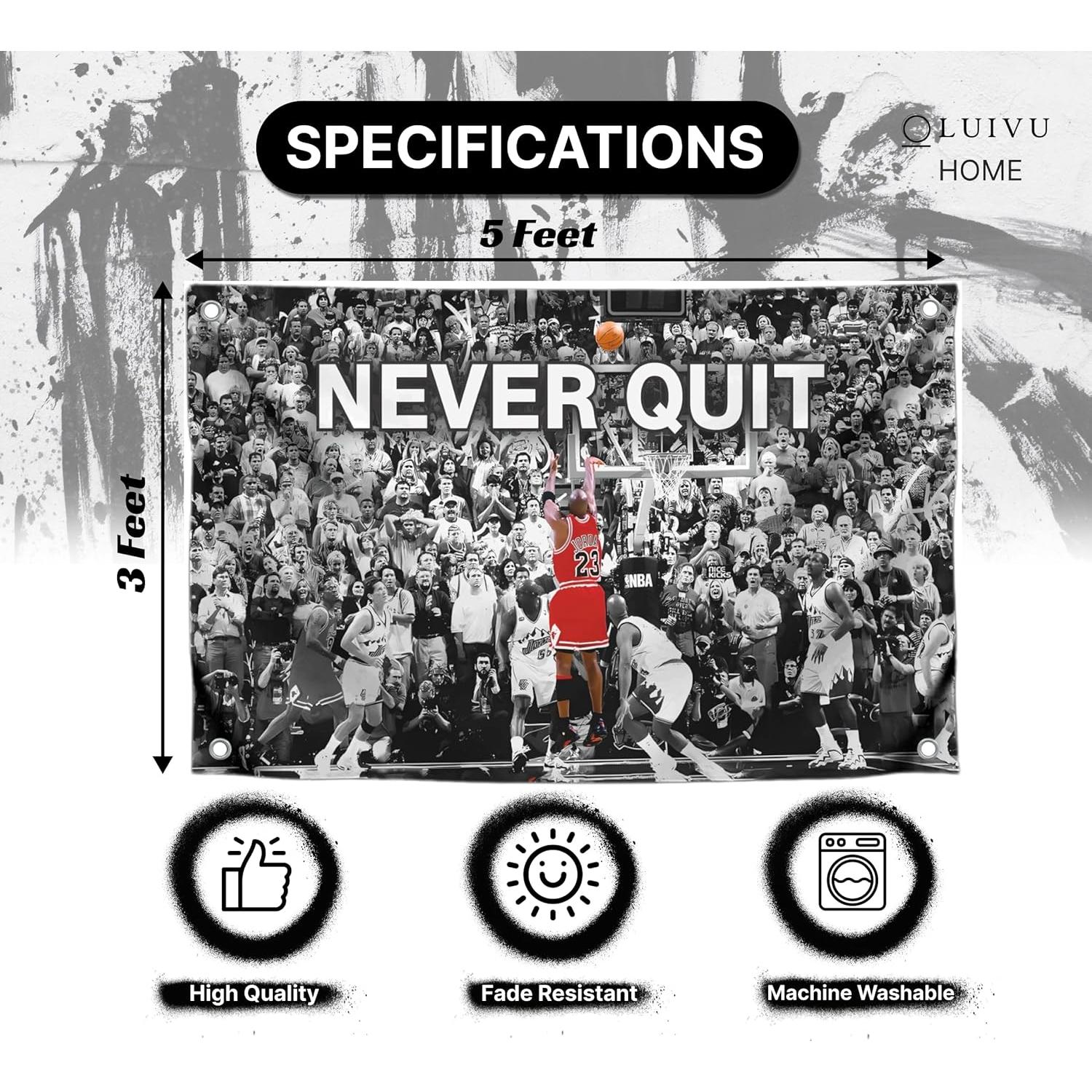 Bandera motivacional LUIVU 3x5 pies poliéster Never Quit