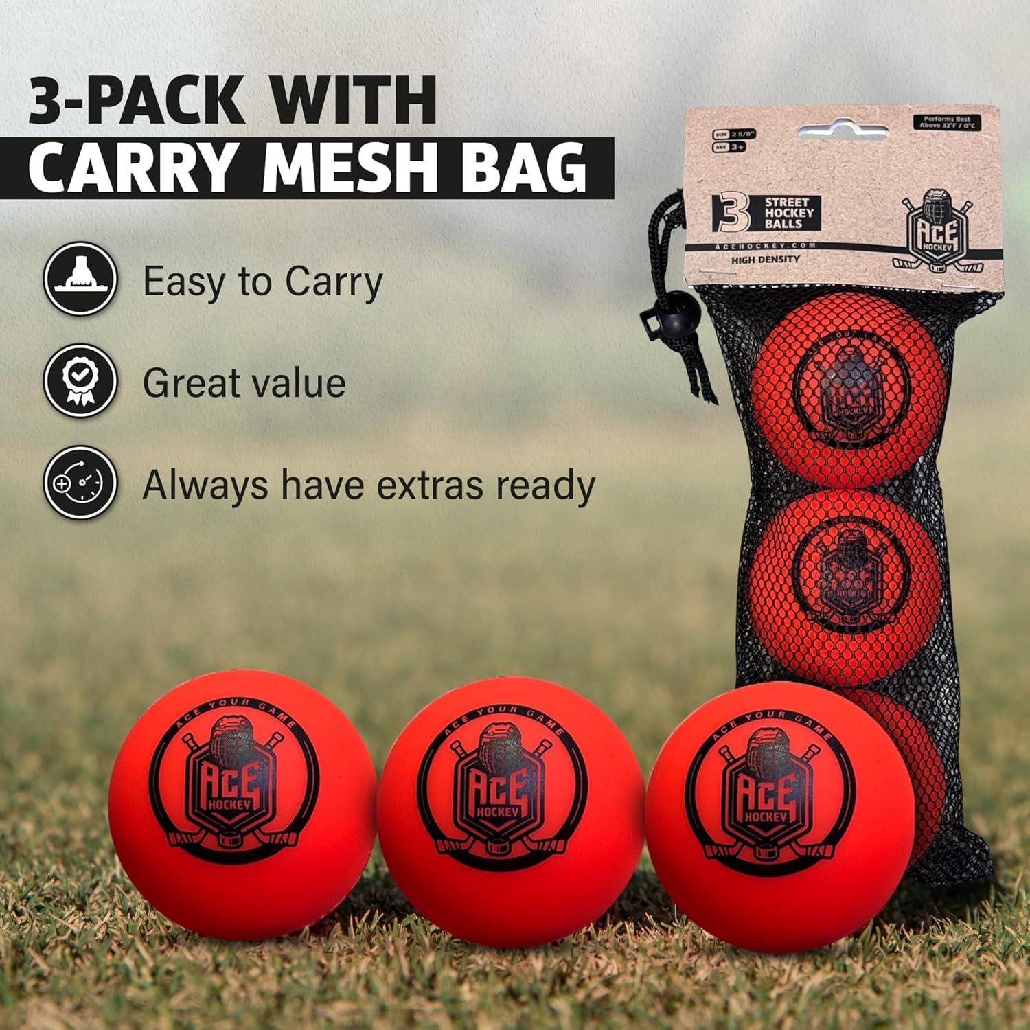 Bolas de Hockey Callejero ACE HOCKEY - Paquete de 3 PVC Naranja