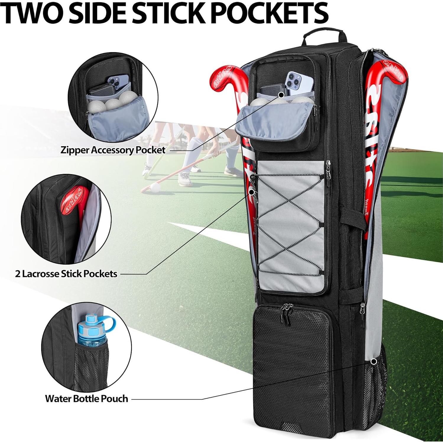 Mochila de Hockey de Campo GOBUROS con 4 Palos y Compartimentos