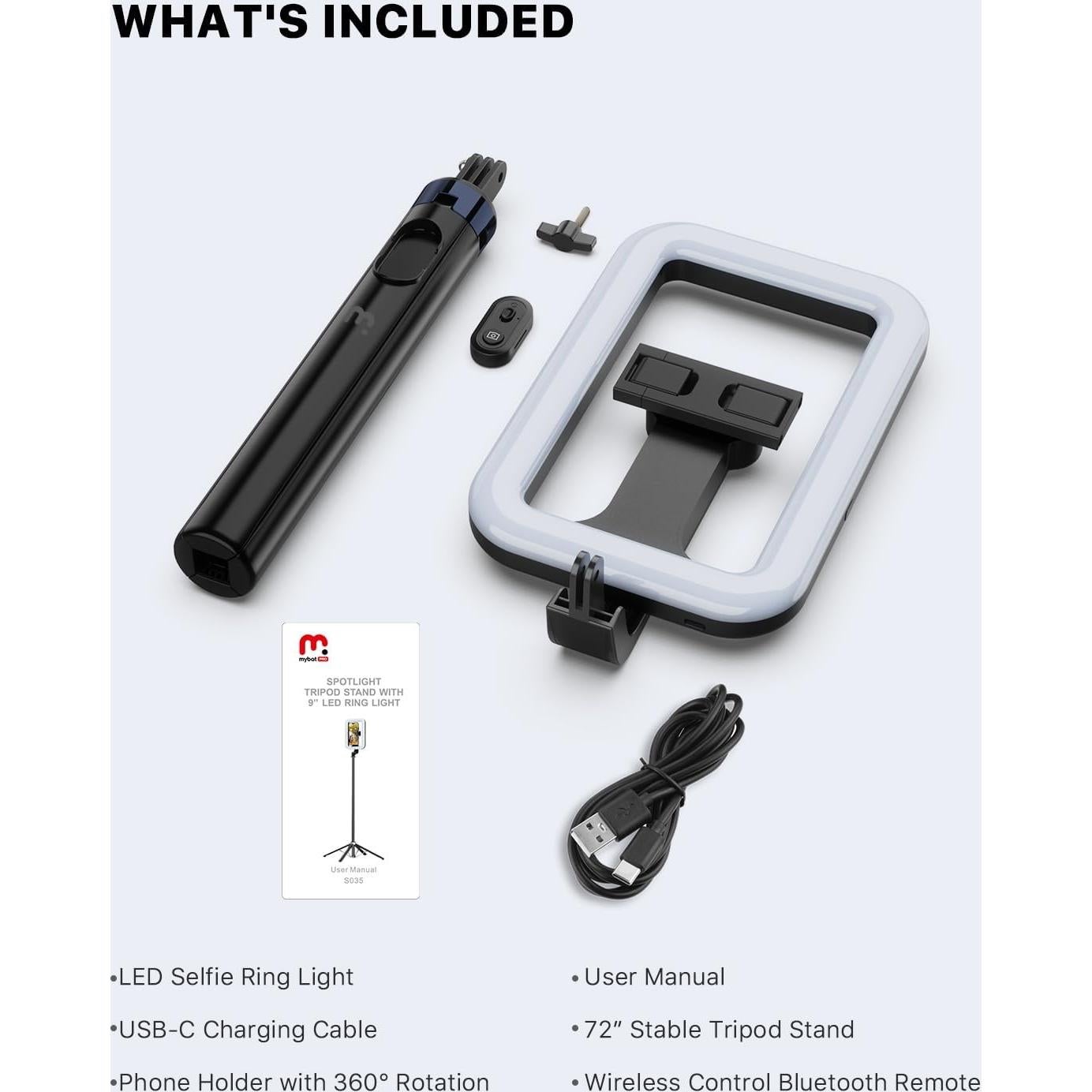 Luz LED Selfie MYBAT PRO 8" con Trípode y Control Remoto