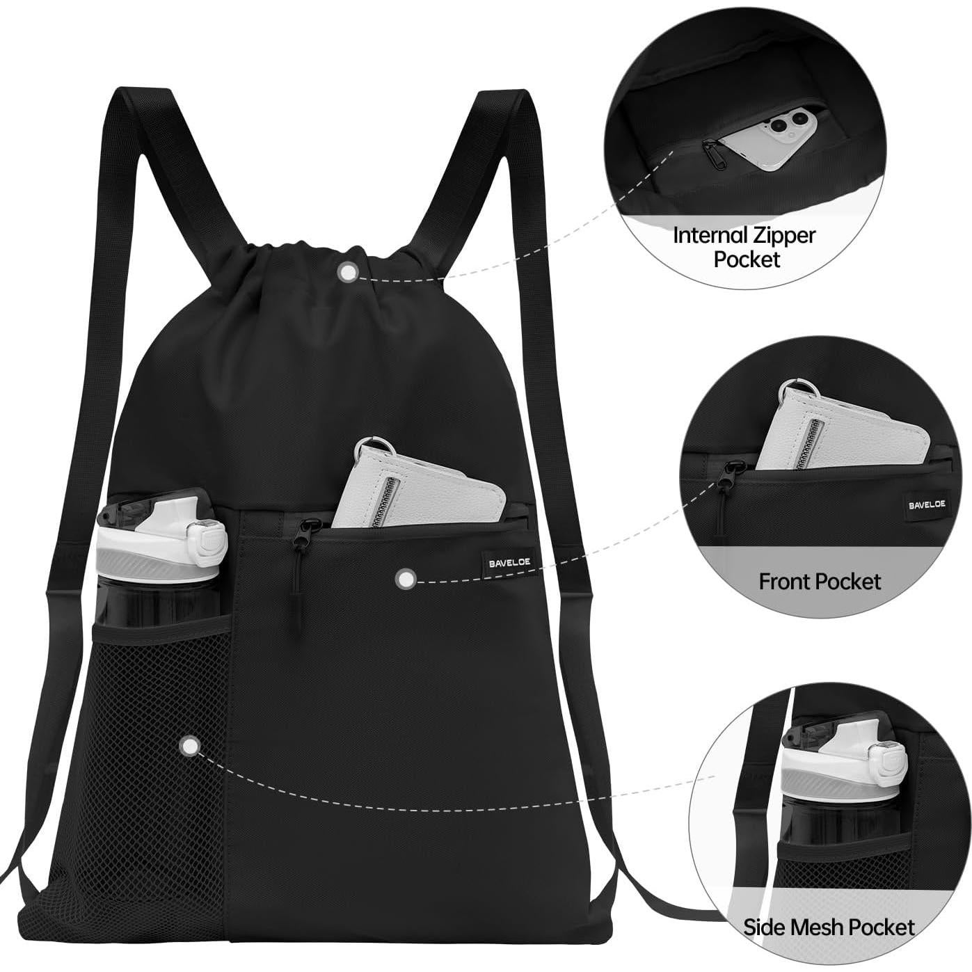 Mochila con Cuerda BAVELOE Resistente al Agua 20L Unisex Negro