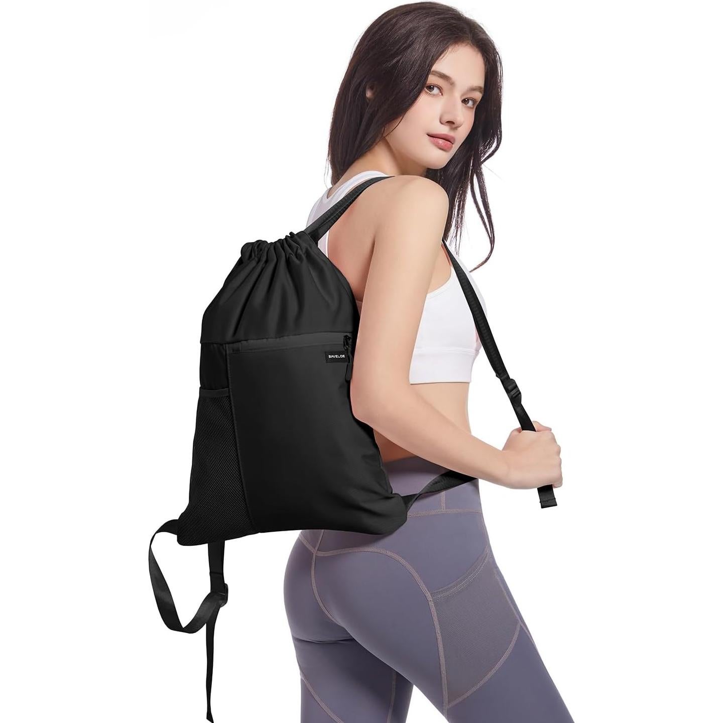 Mochila con Cuerda BAVELOE Resistente al Agua 20L Unisex Negro