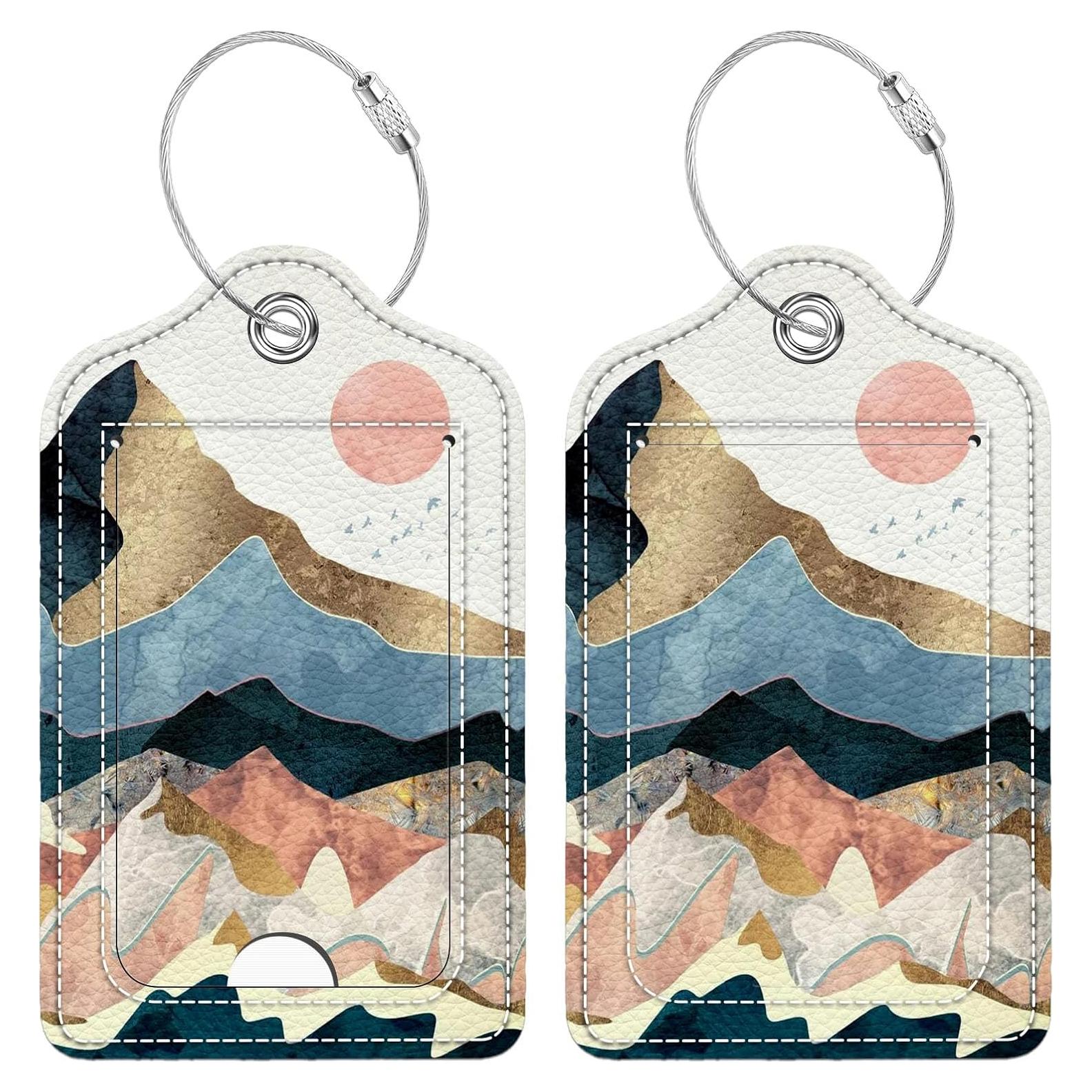 Etiquetas de Equipaje Bvkilrvc 2 PCS Cuero PU Arte Montaña