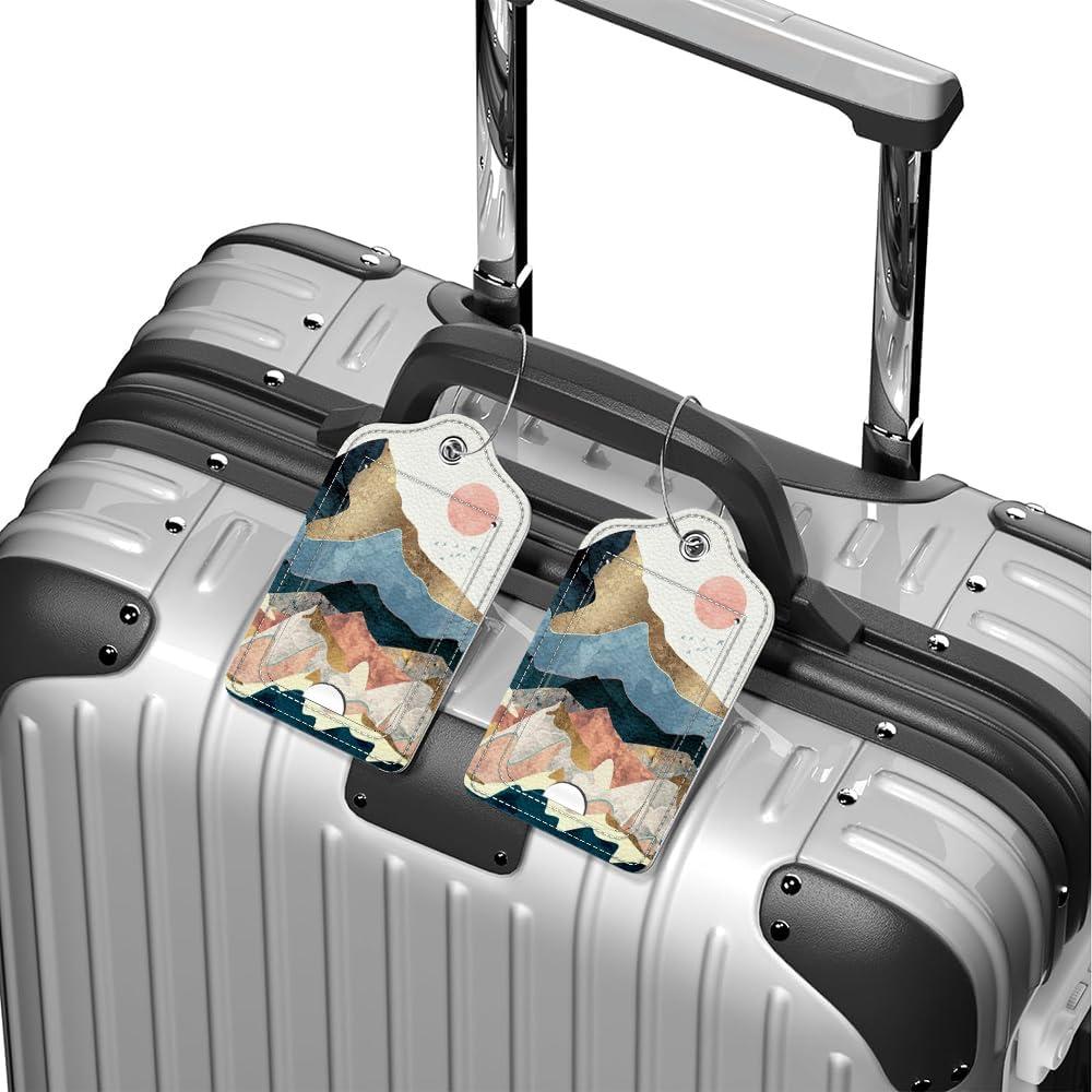 Etiquetas de Equipaje Bvkilrvc 2 PCS Cuero PU Arte Montaña