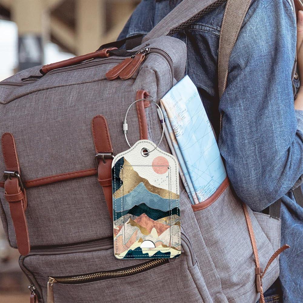 Etiquetas de Equipaje Bvkilrvc 2 PCS Cuero PU Arte Montaña