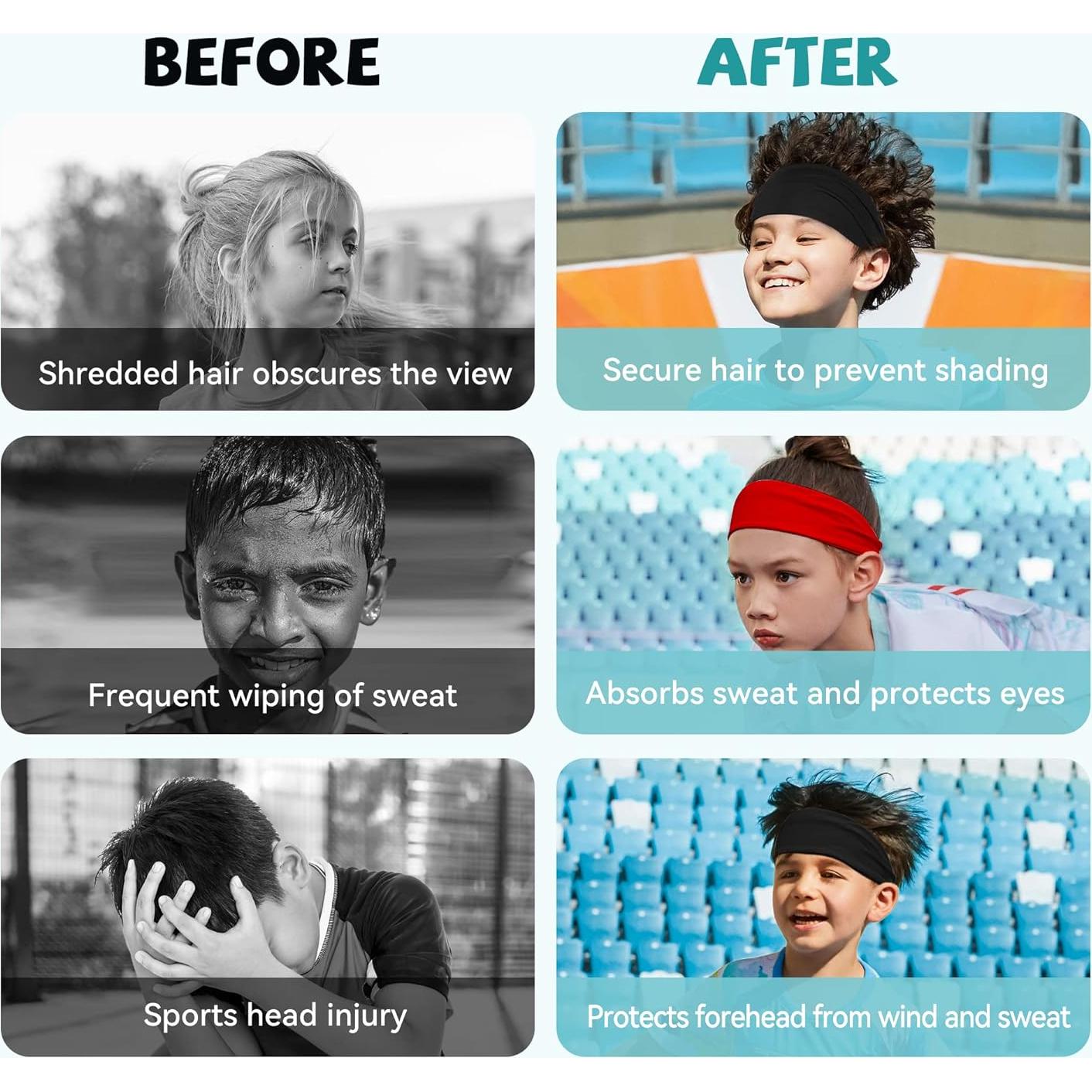 ChezMax 6 Bandas para Sudor Niños - Cintas de Cabeza Deportivas