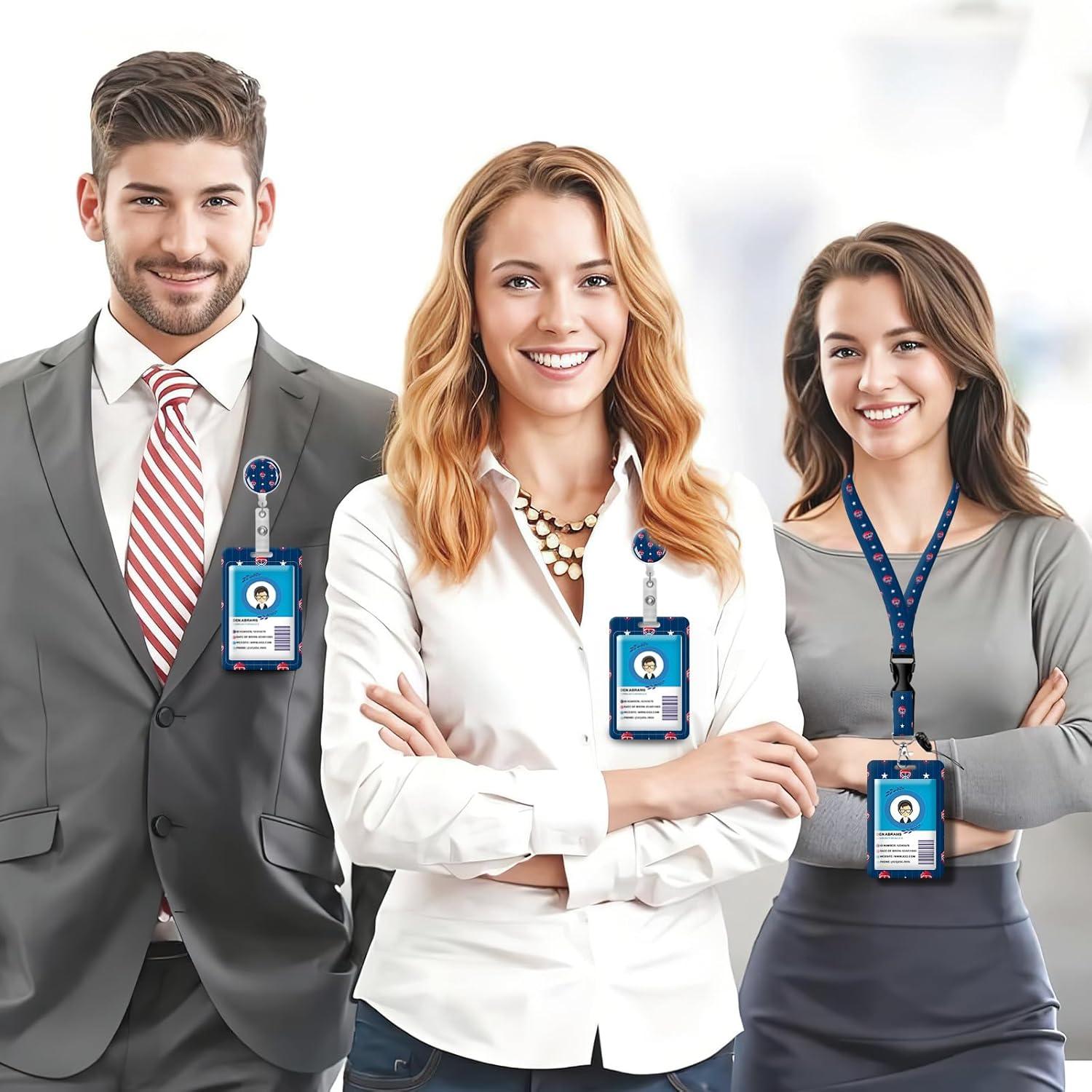 Porta Credencial Retráctil AQXV con Llavero y Clip Giratorio