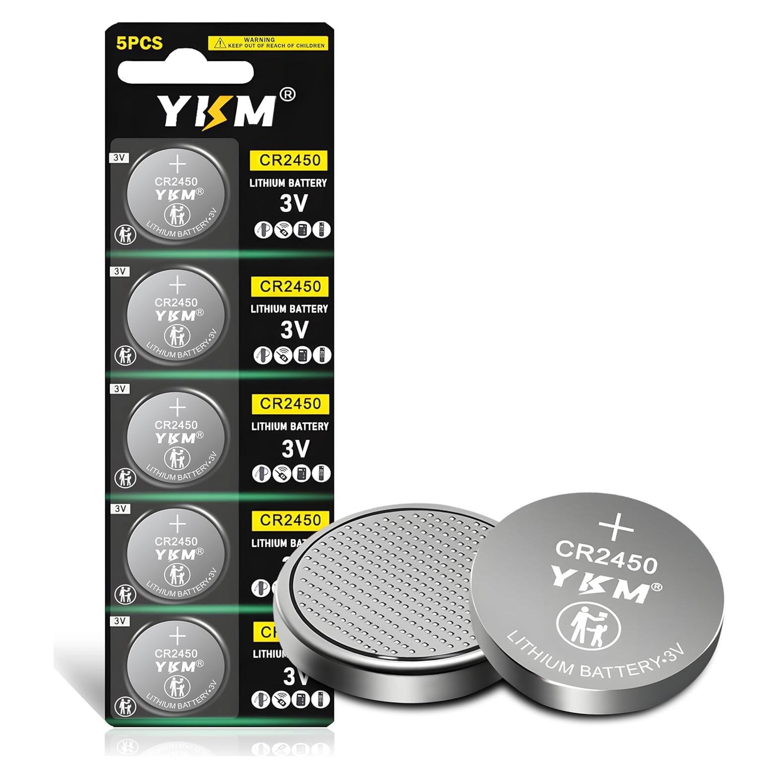 Baterías de Litio YKM CR2450 Paquete de 5, 3V 620mAh
