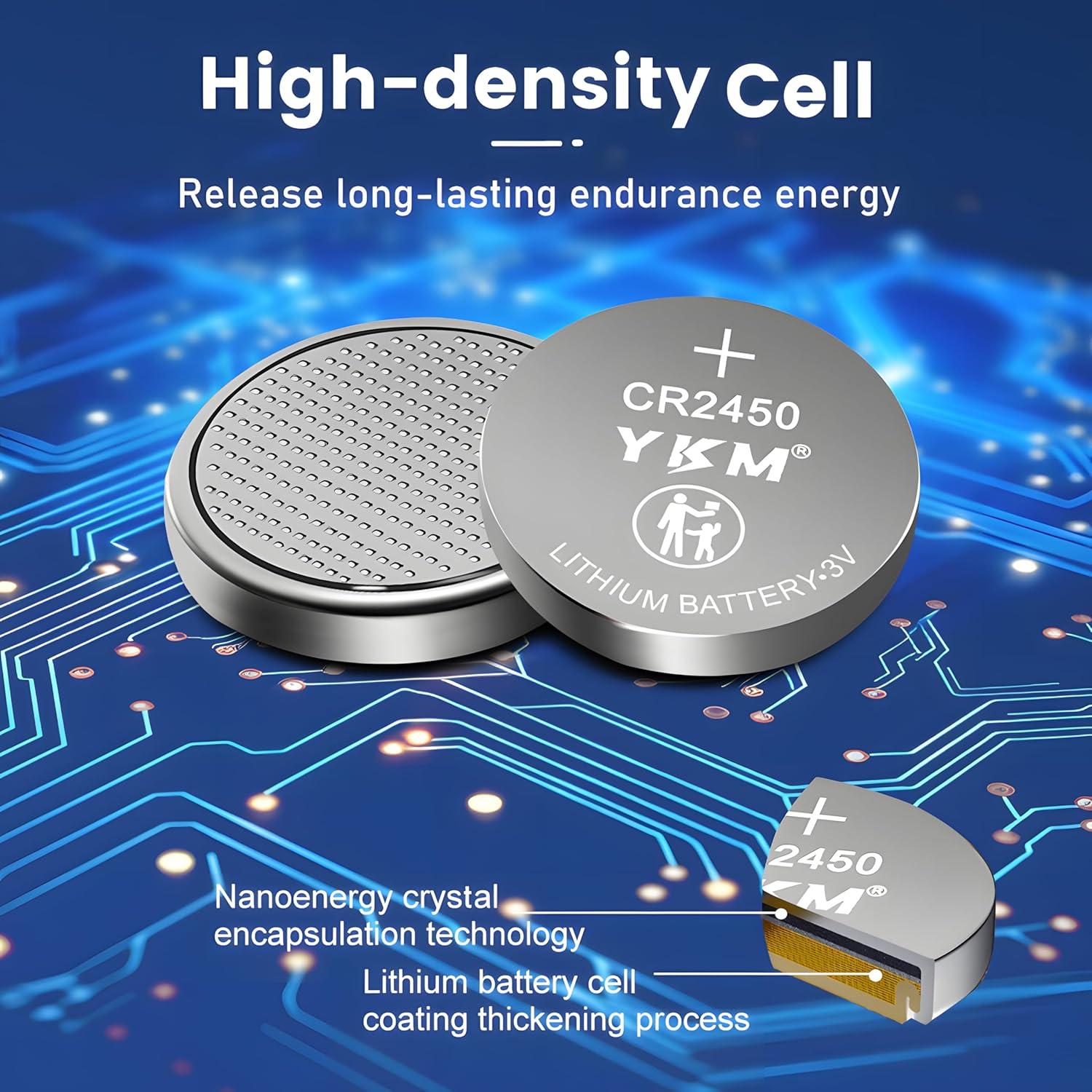 Baterías de Litio YKM CR2450 Paquete de 5, 3V 620mAh