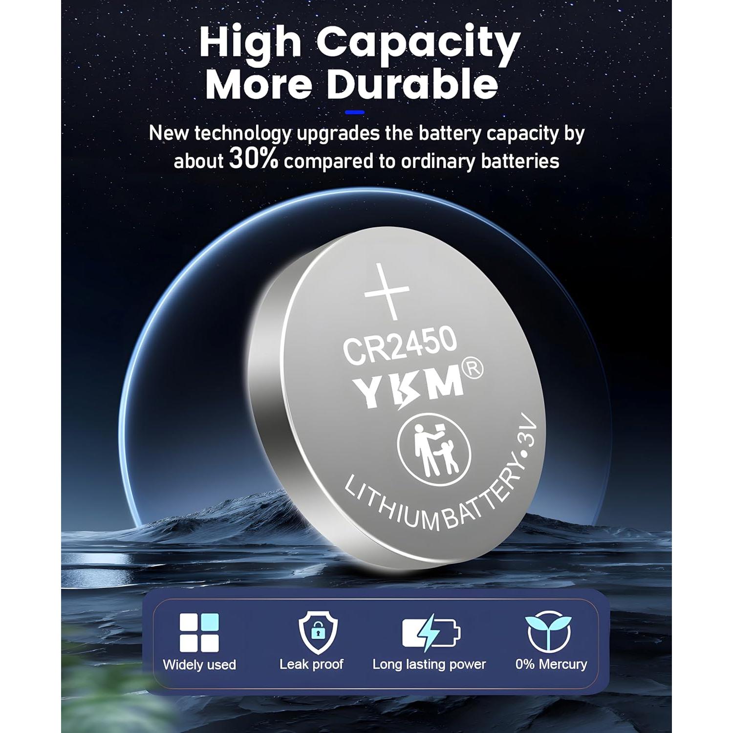 Baterías de Litio YKM CR2450 Paquete de 5, 3V 620mAh