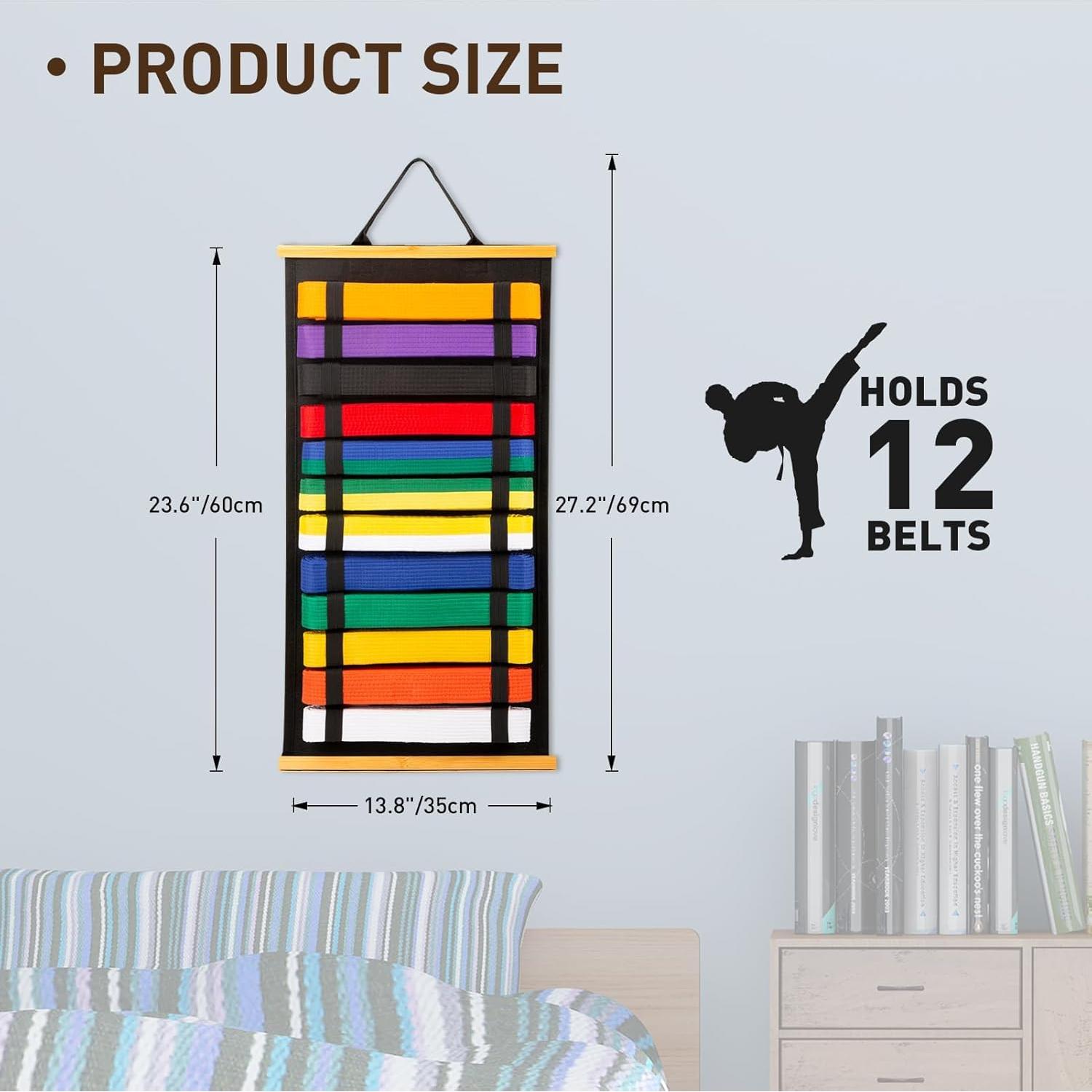 Soporte para Cinturones de Karate Winartton - 12 Cinturones, Fieltro y Bambú