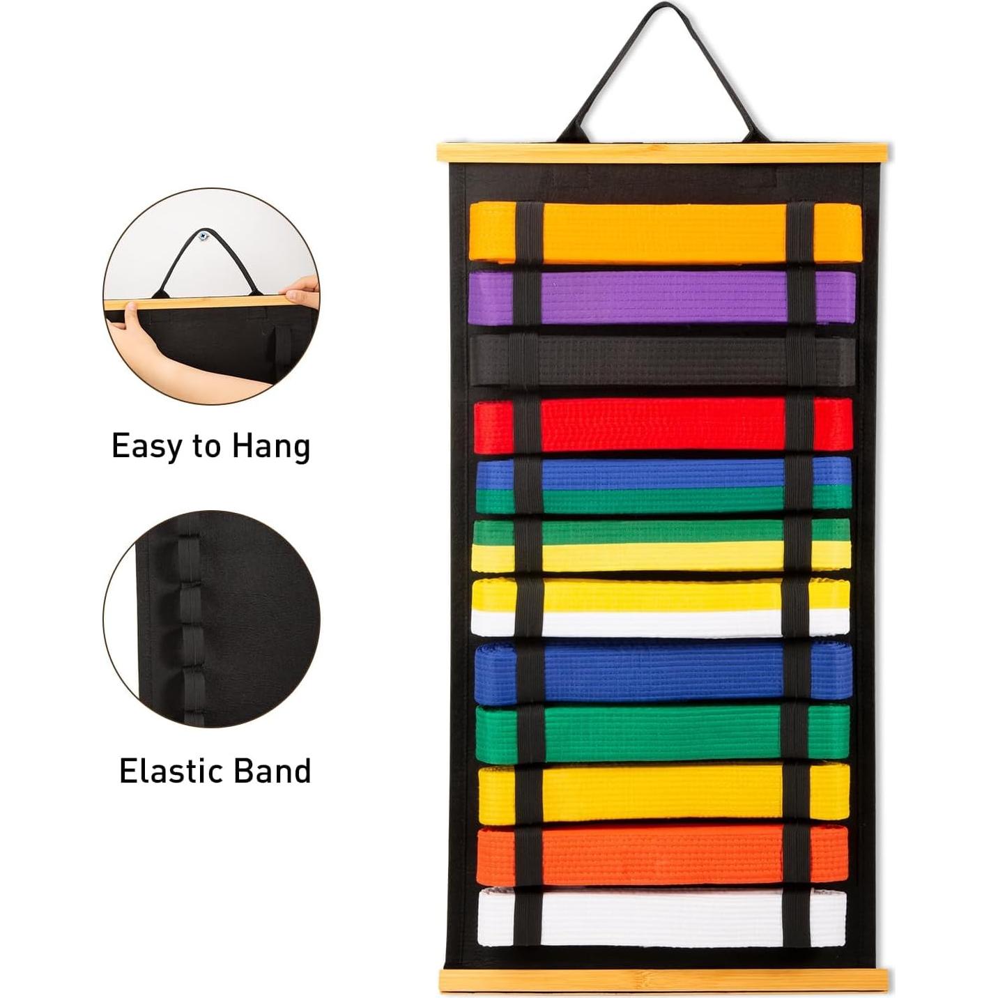 Soporte para Cinturones de Karate Winartton - 12 Cinturones, Fieltro y Bambú