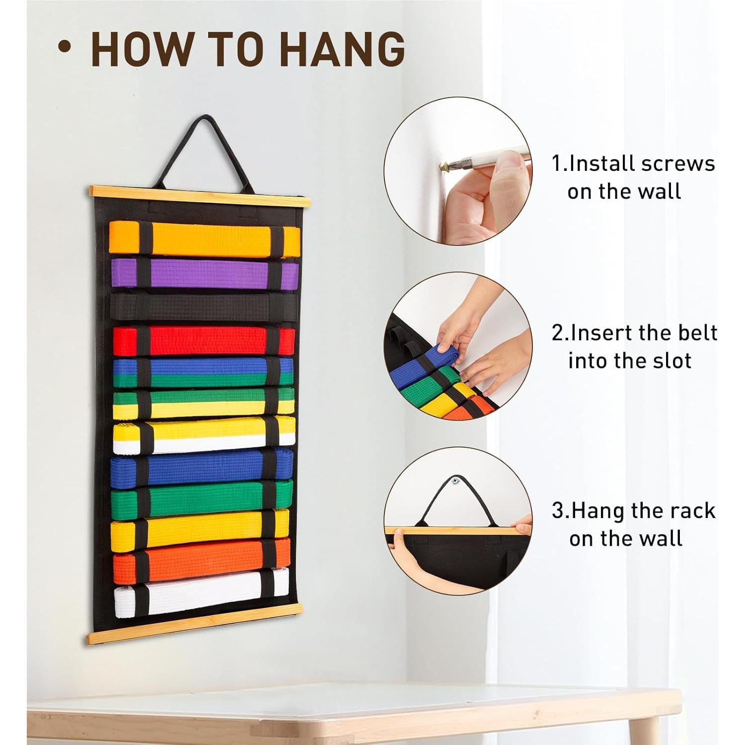 Soporte para Cinturones de Karate Winartton - 12 Cinturones, Fieltro y Bambú