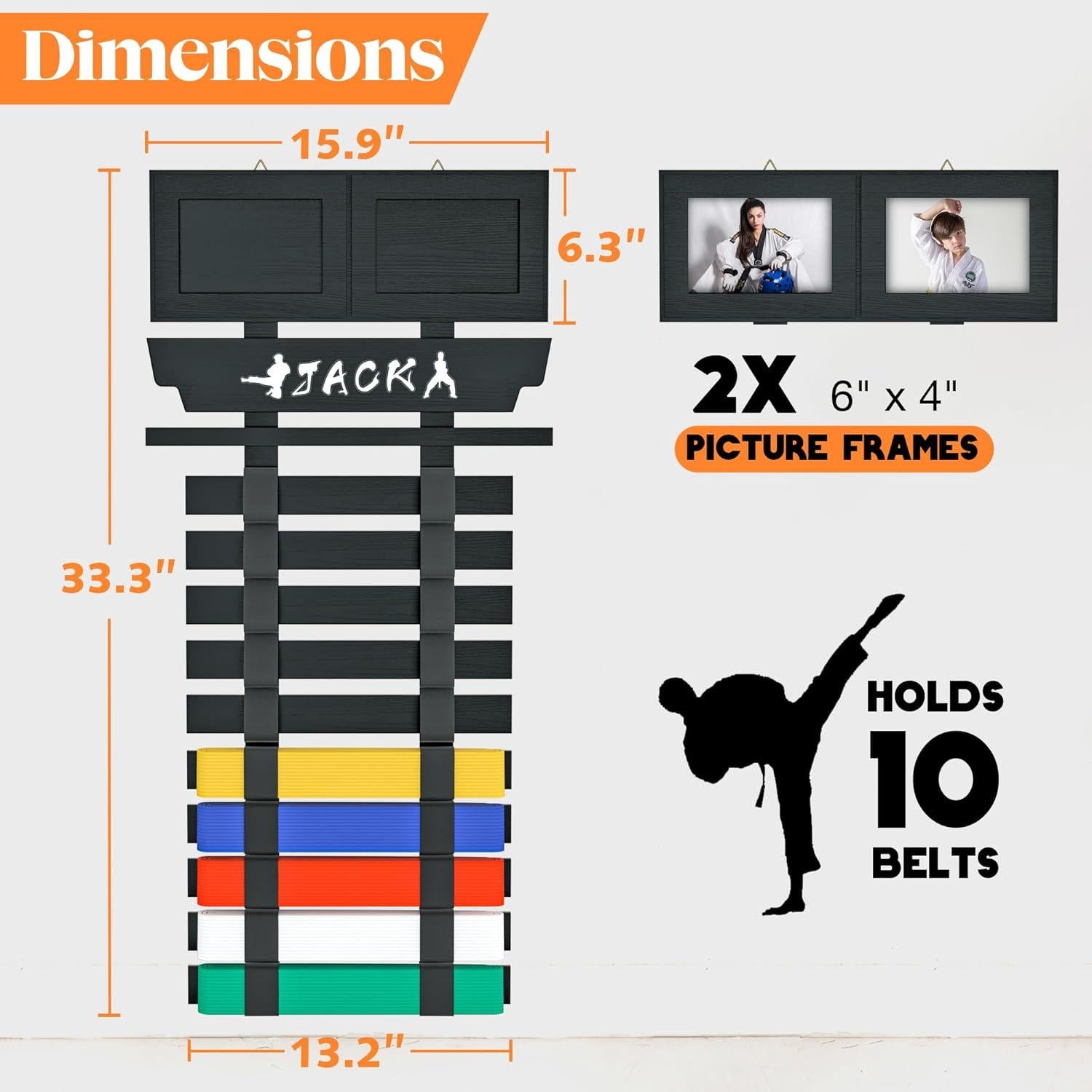 Soporte de Cinturones de Karate Jolitac - Bambú para 10 Cinturones