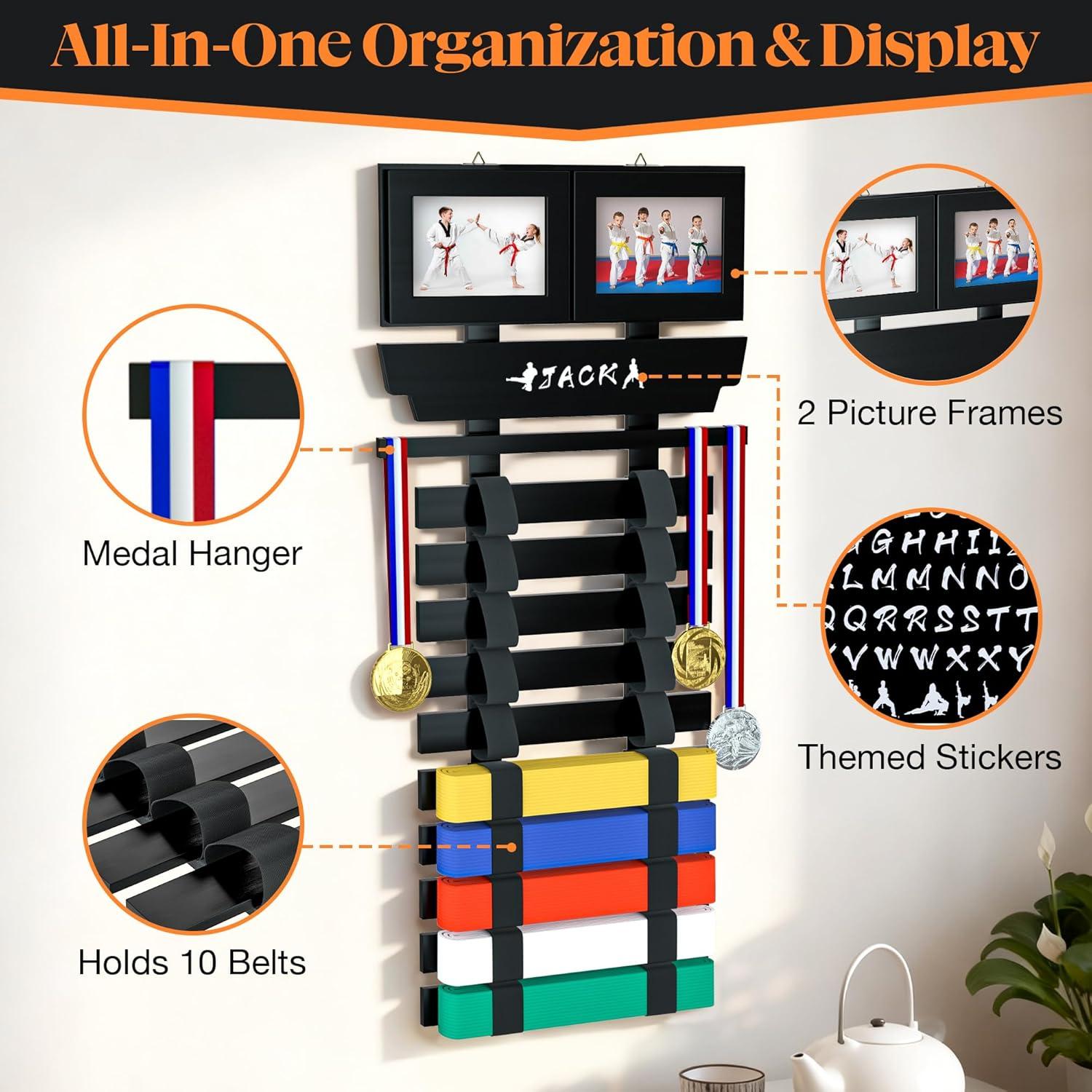 Soporte de Cinturones de Karate Jolitac - Bambú para 10 Cinturones