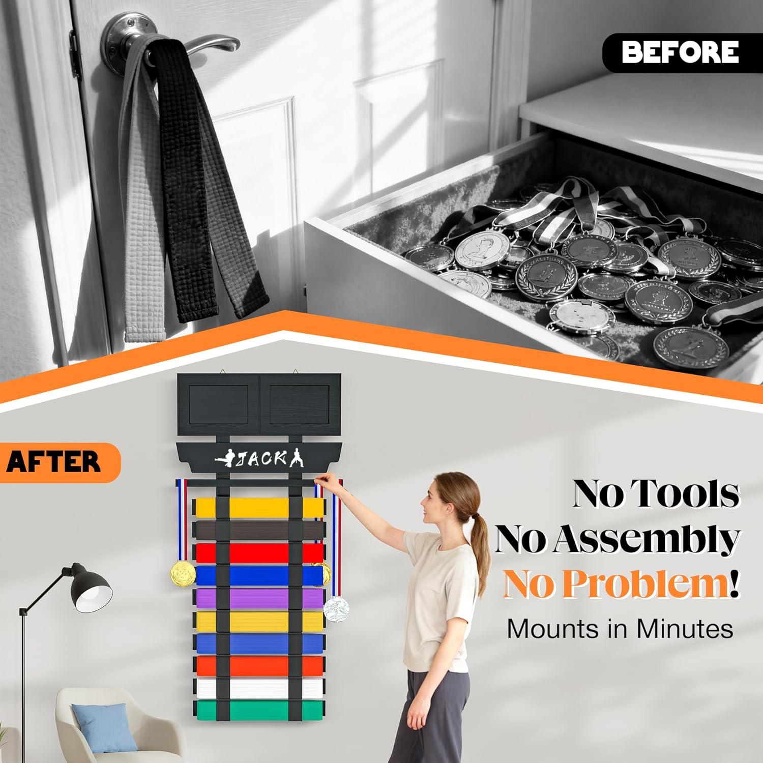 Soporte de Cinturones de Karate Jolitac - Bambú para 10 Cinturones